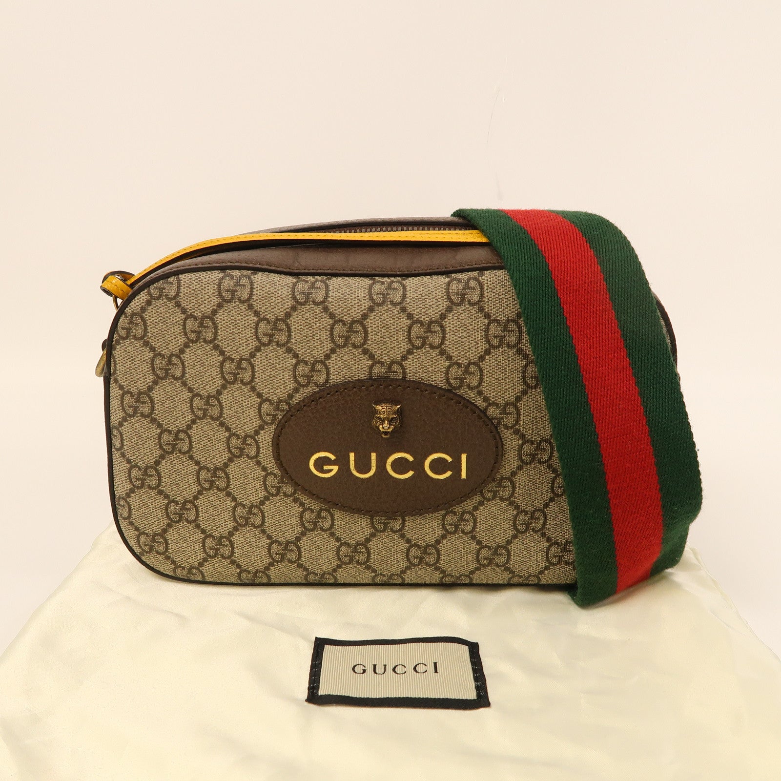 GUCCI 塗層帆布Neo Vintage GG Supreme金扣肩背袋啡色