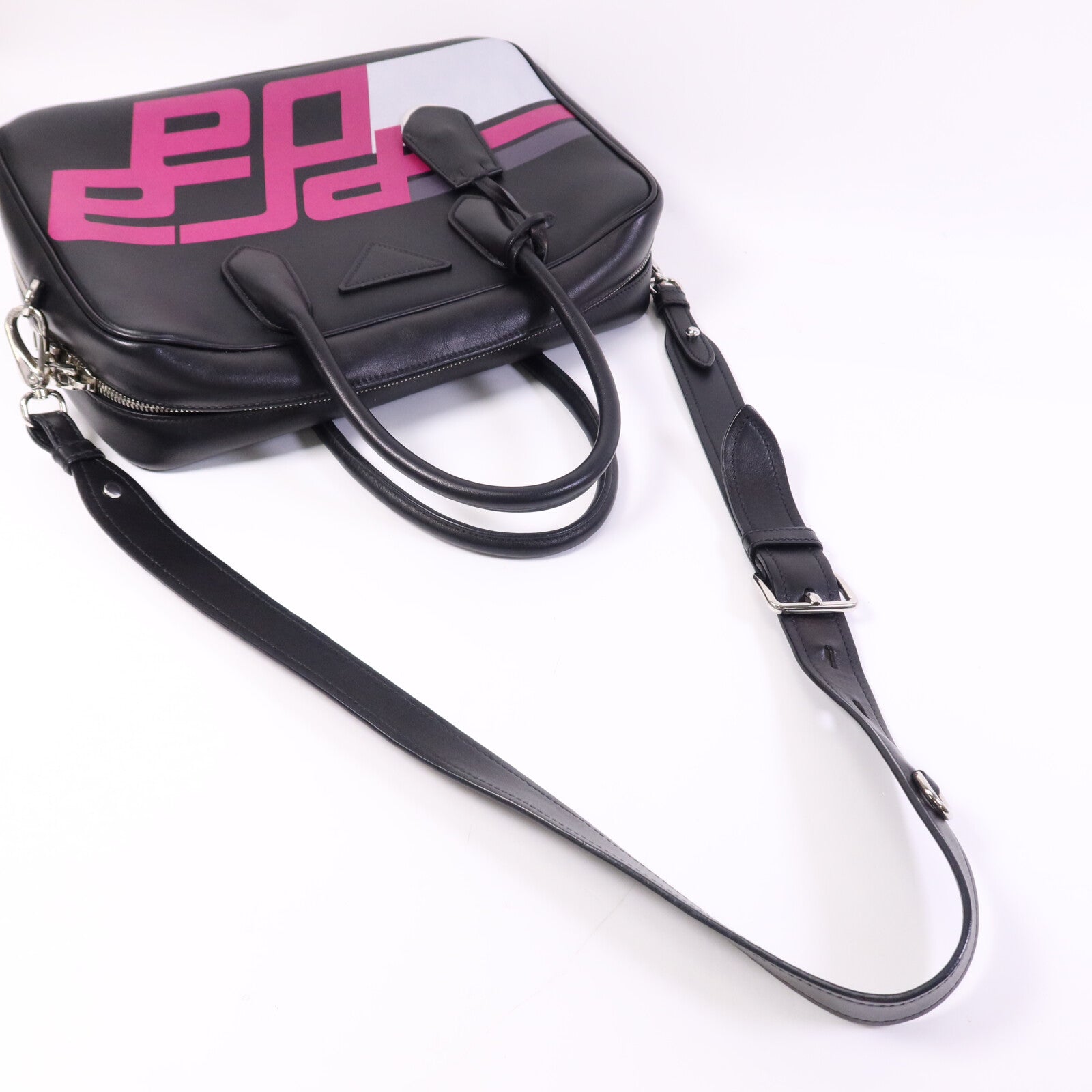 PRADA 【激減優惠】牛皮皮革Shoulder Bag銀扣手挽肩背兩用袋