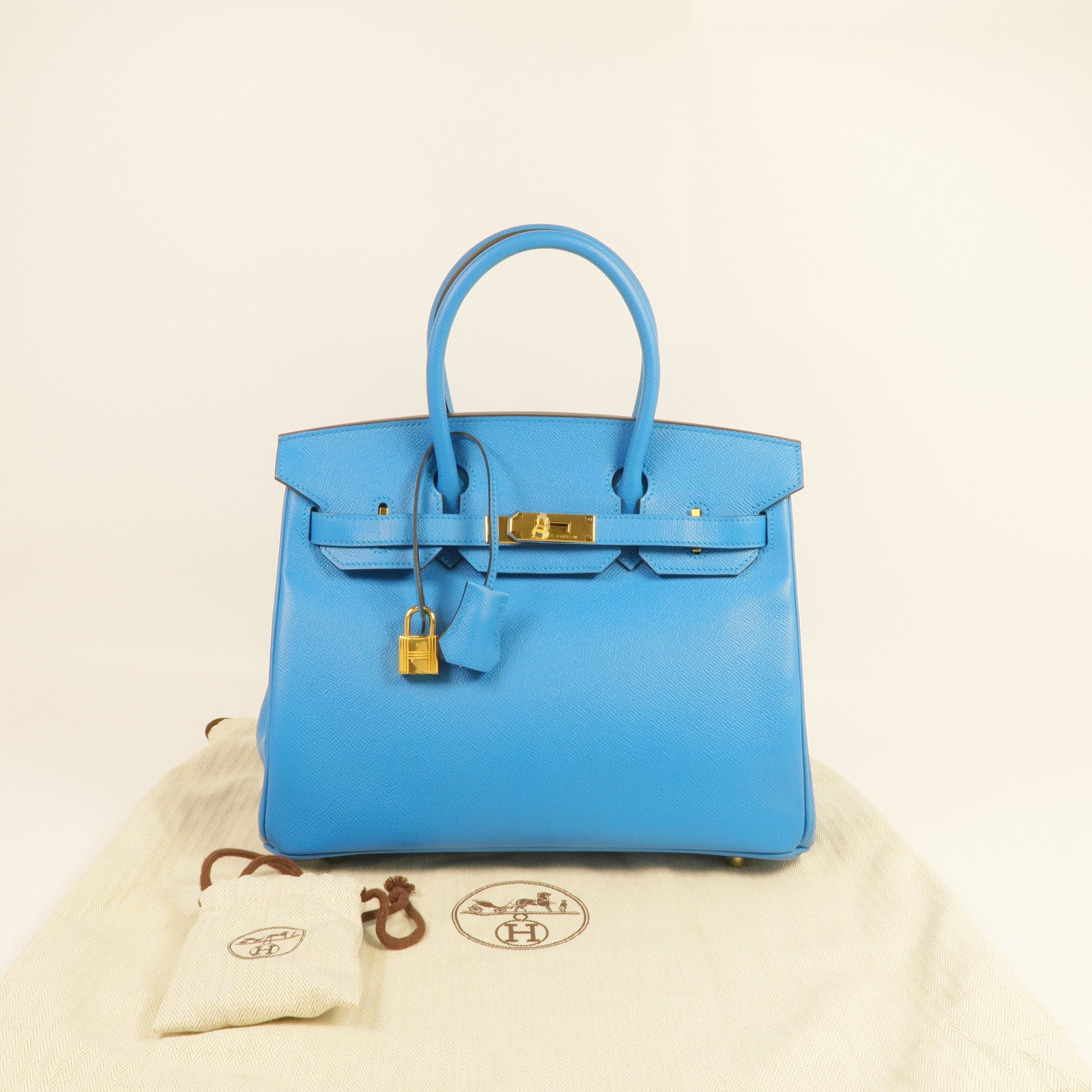 HERMES Epsom皮革Birkin 30金扣手挽袋Bleu Zanzibar