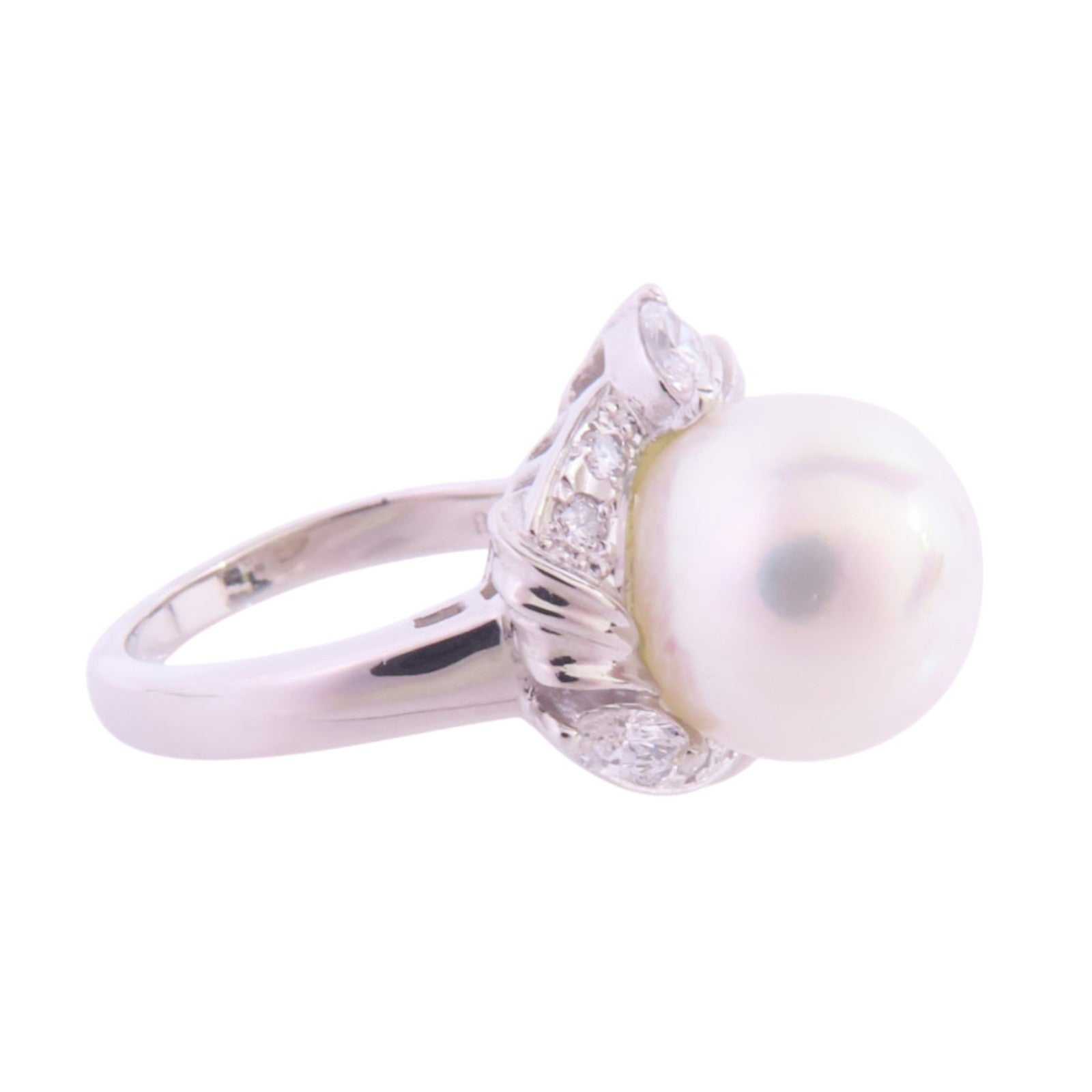 JEWELRY 【激減優惠】PT900鉑金/珍珠/鑽石Pearl Diamond Ring戒指US#6