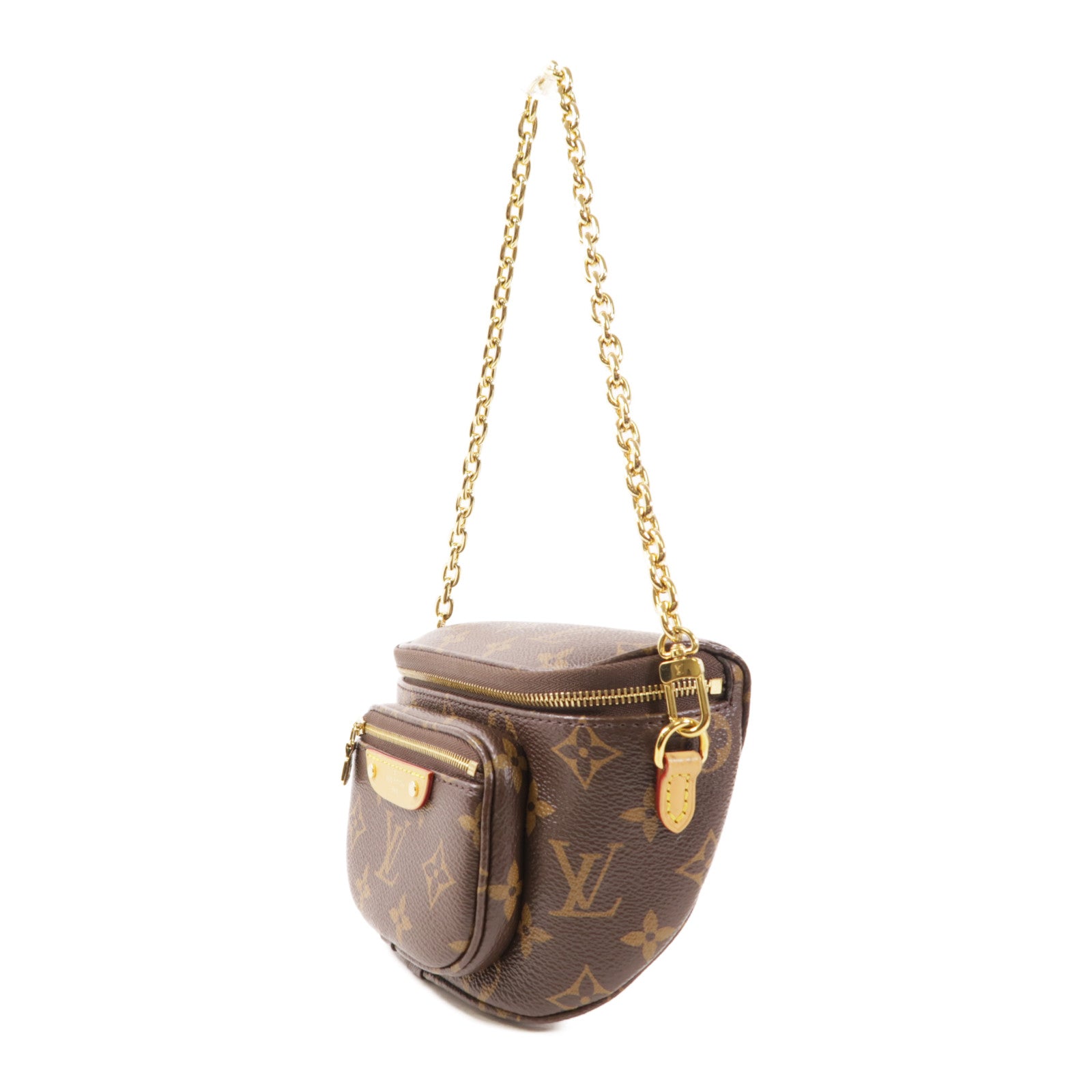 LOUIS VUITTON Monogram Mini Bumbag金扣鏈帶手挽肩背兩用袋棕色
