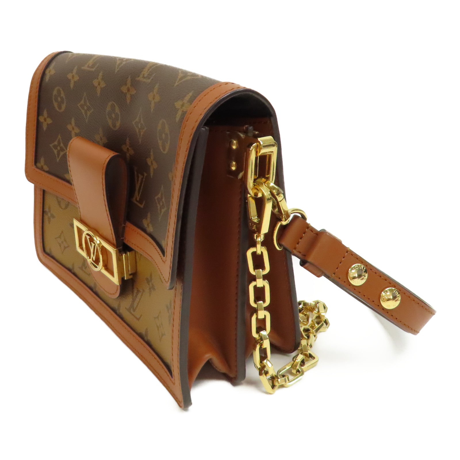 LOUIS VUITTON Monogram Reverse Dauphine MM金扣肩背袋啡色
