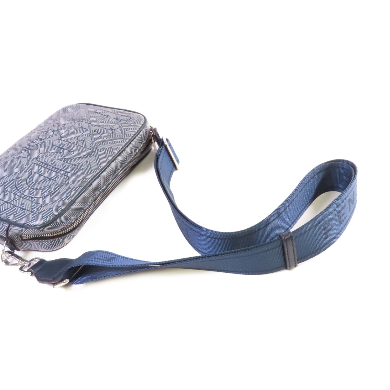 FENDI 塗層帆布Camera Shoulder Bag銀扣肩背袋碳灰色/藍色