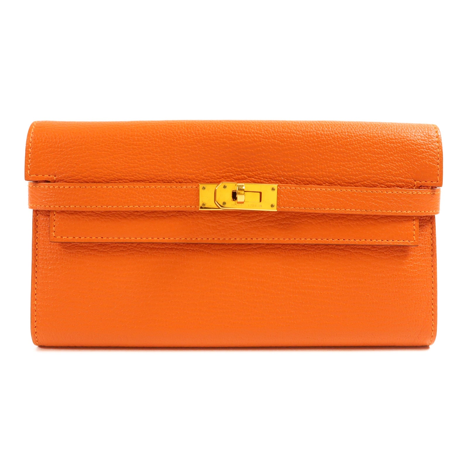 HERMES Chevre皮革Kelly Long Wallet金扣長錢包Feu