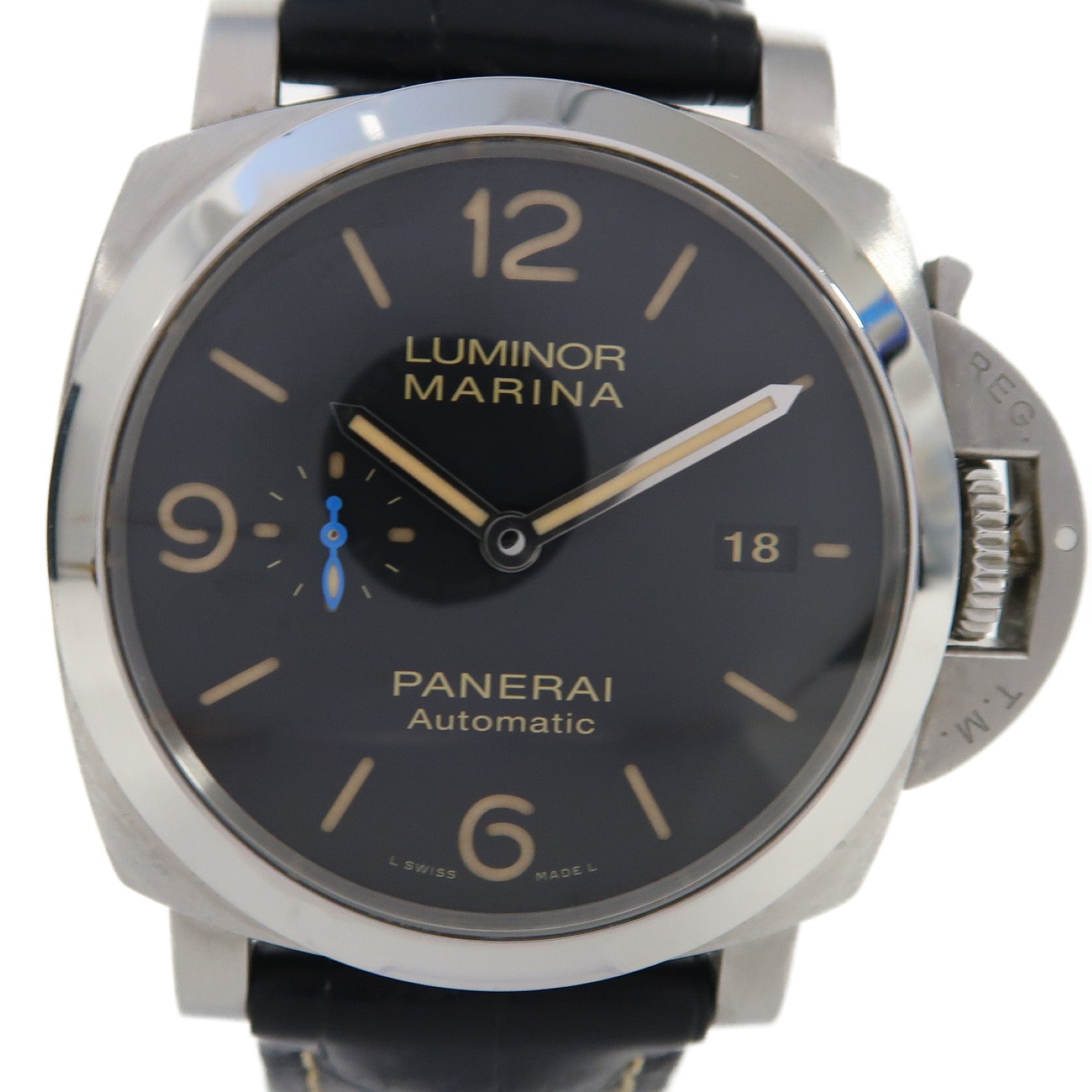 PANERAI Luminor Marina不鏽鋼/皮革帶手錶自動機芯黑色