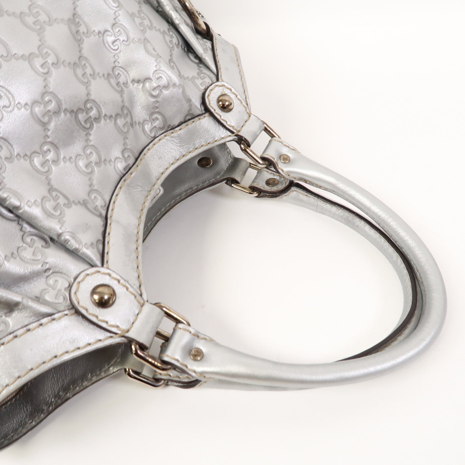 GUCCI 【激減優惠】皮革Tote Bag銀扣手挽袋銀色