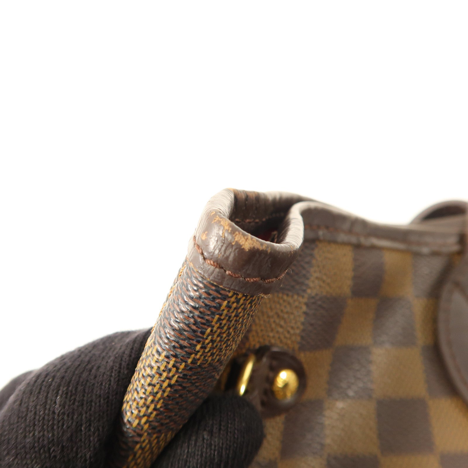 LOUIS VUITTON Damier Neverfull MM金扣手挽袋棕色