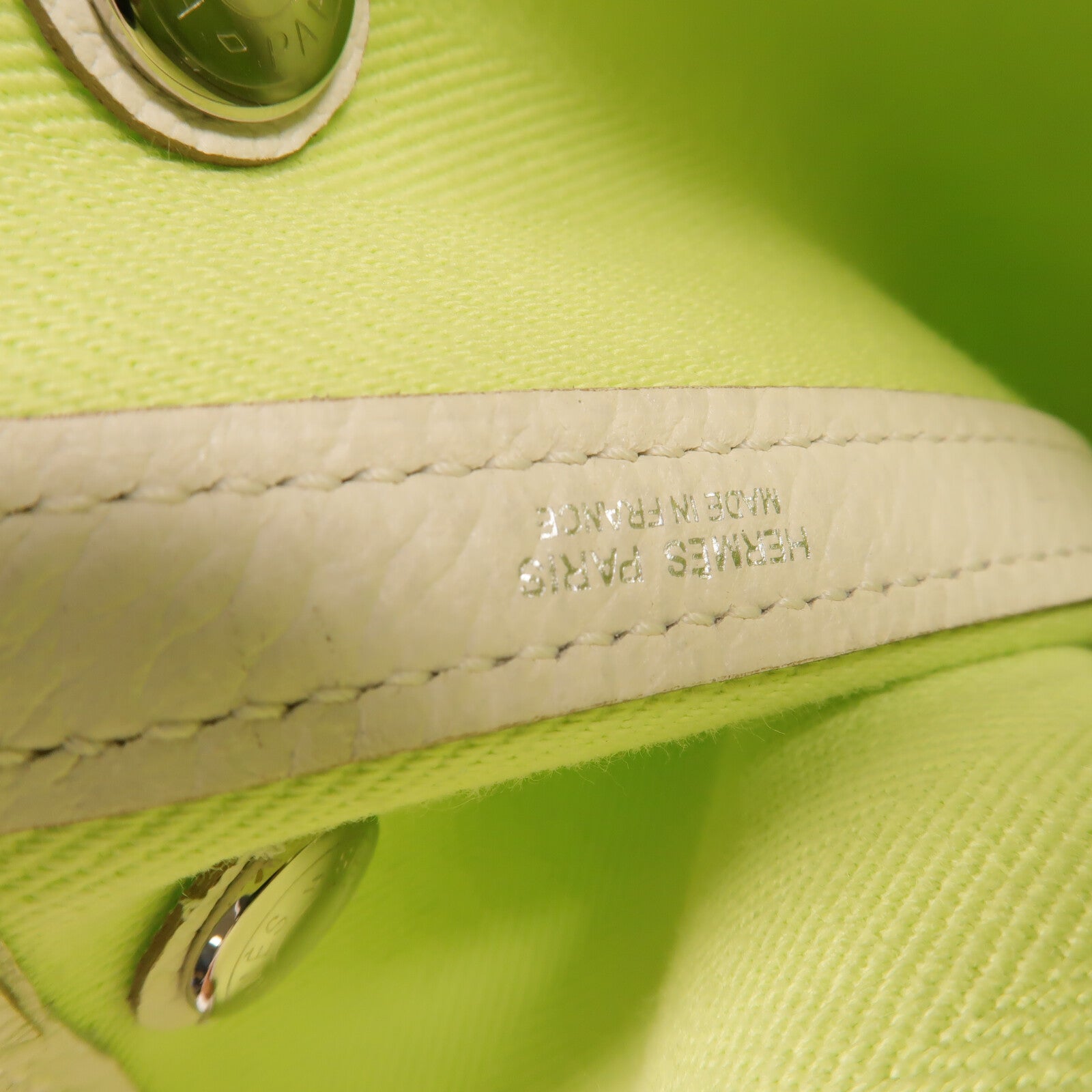 HERMES 帆布Garden Party TPM手挽袋Lime/White