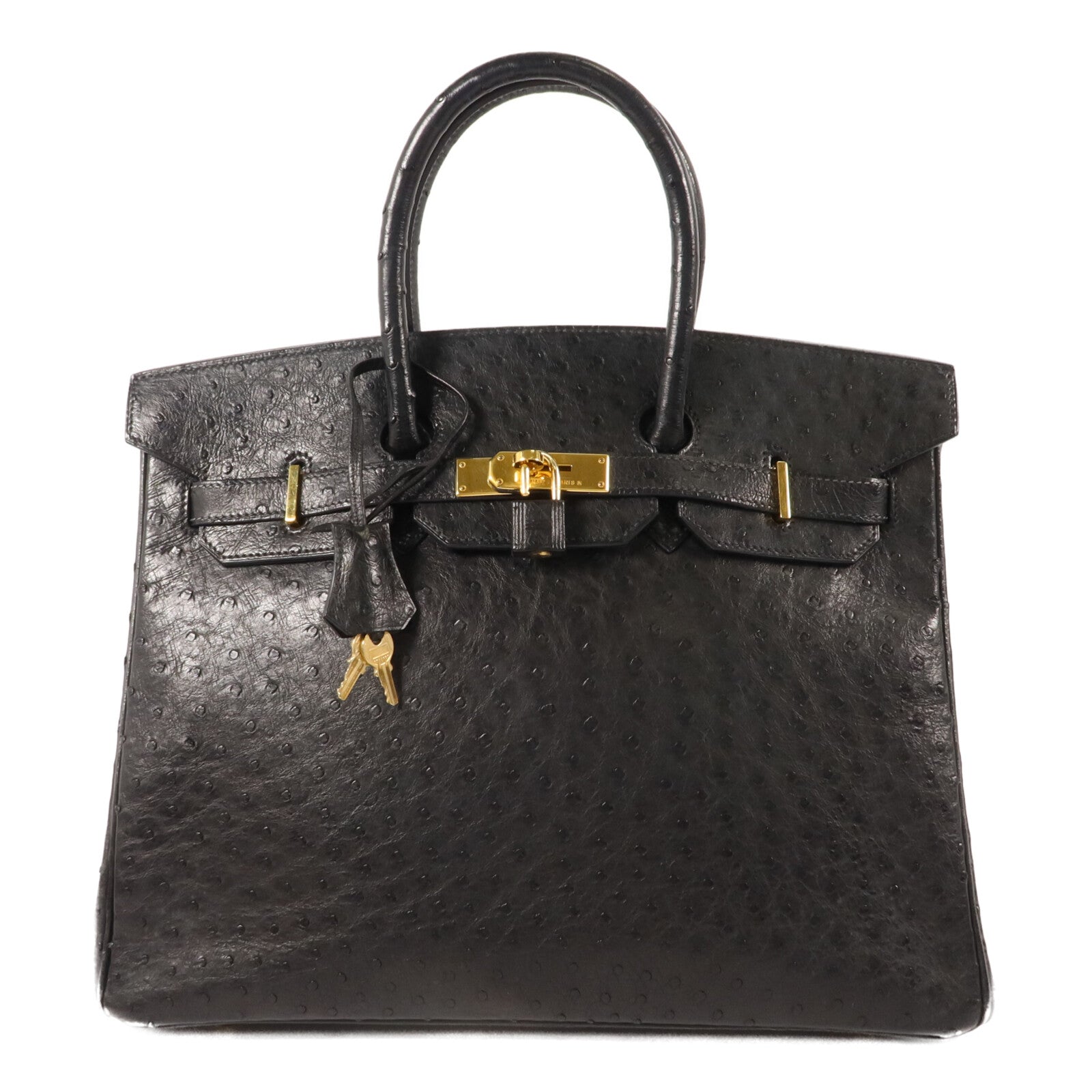 HERMES 鴕鳥皮革Birkin 35手挽袋Noir