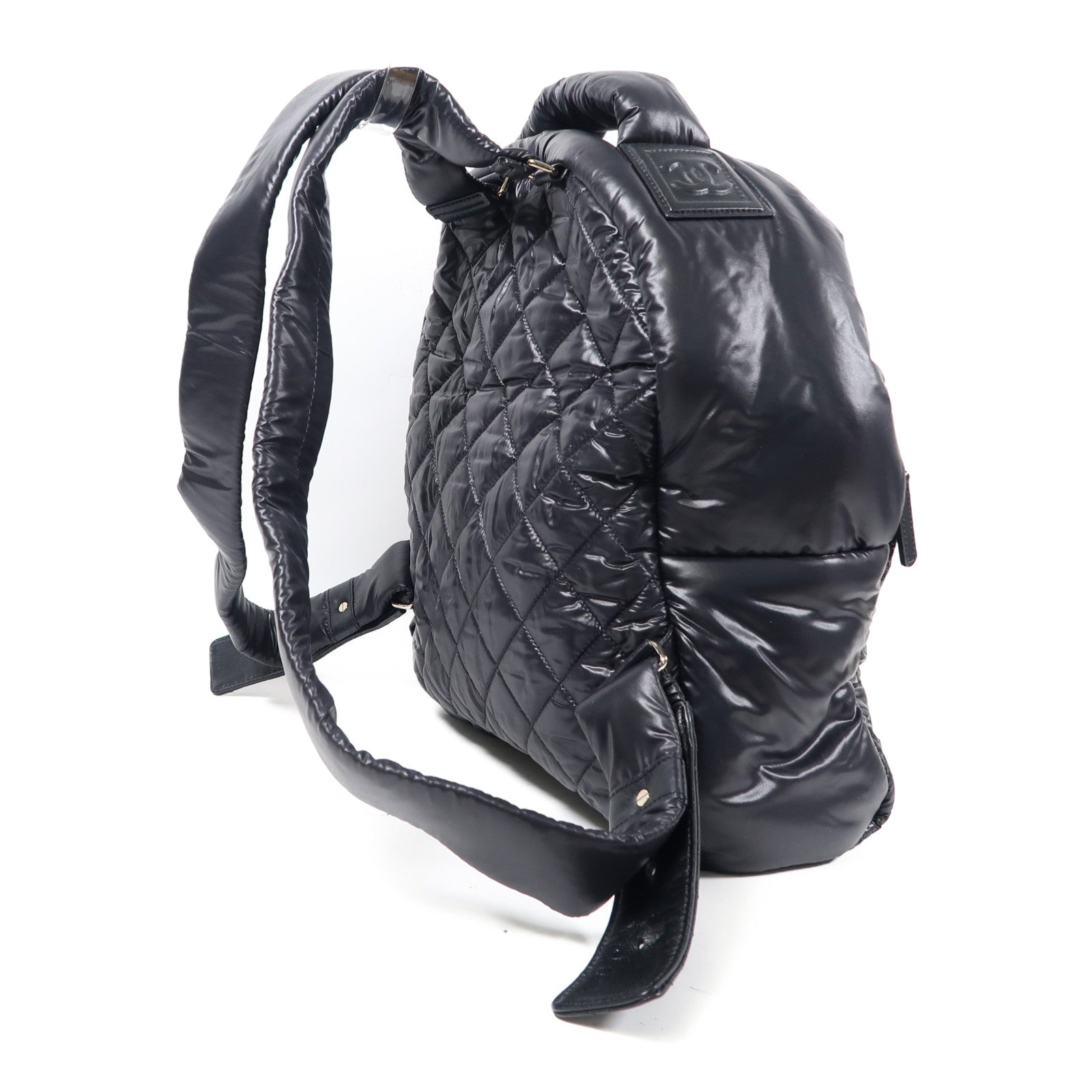 CHANEL 菱格尼龍Coco Cocoon Backpack銀扣背包黑色
