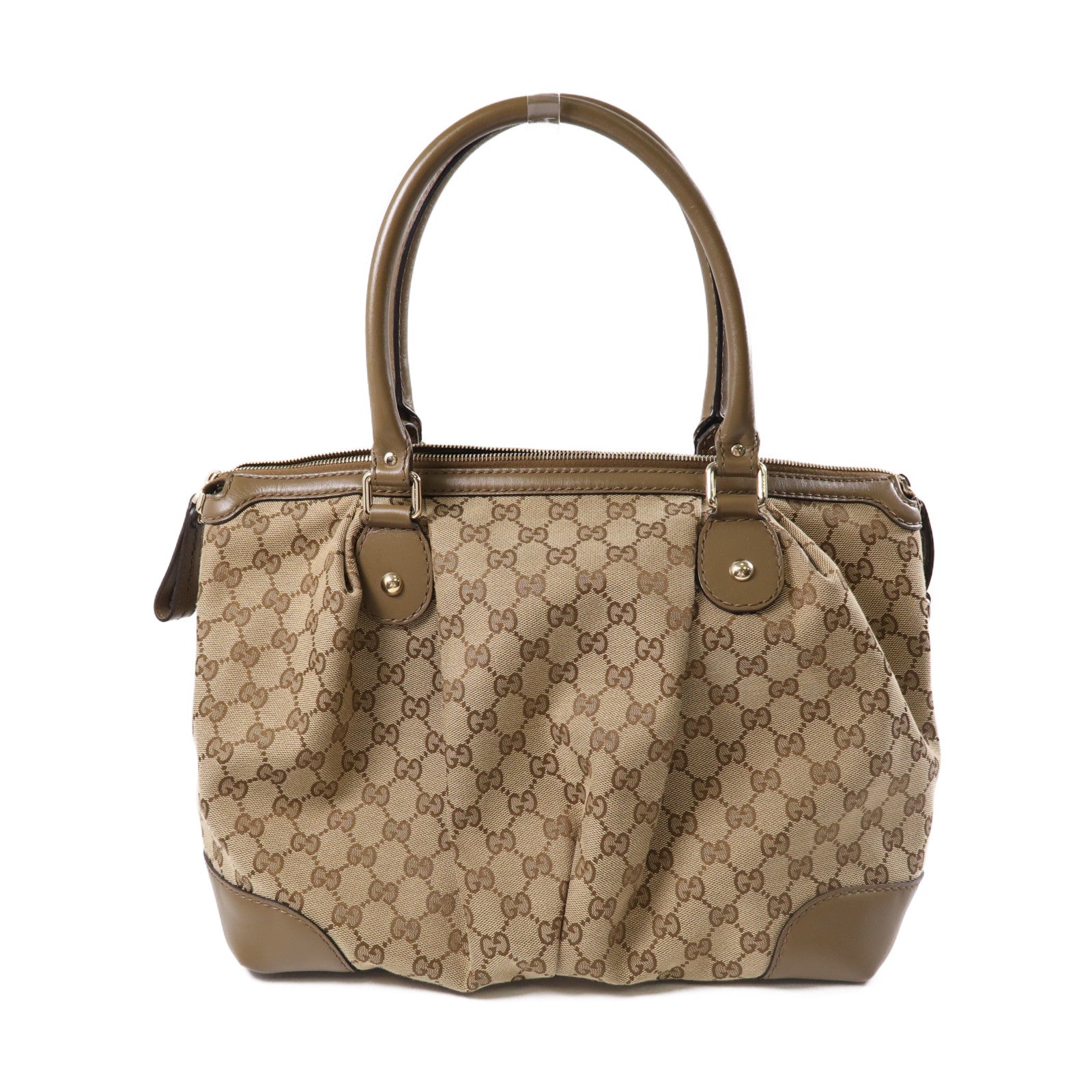 GUCCI 帆布/牛皮皮革2 Way Shoulder金扣手挽肩背兩用袋啡色