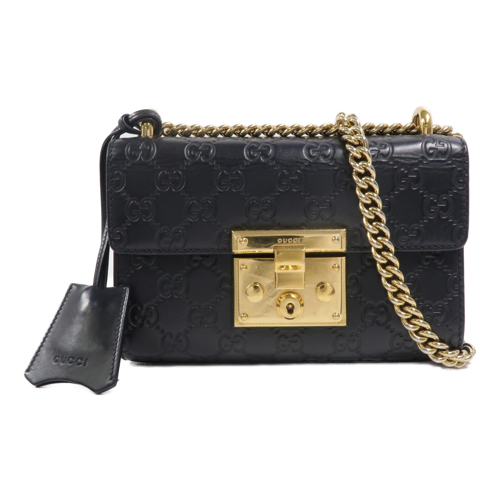 GUCCI 牛皮皮革Padlock金扣鏈帶肩背袋