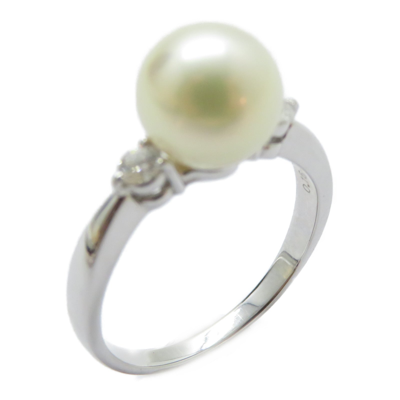 JEWELRY 【激減優惠】PT900鉑金Pearl Ring珍珠鑚石戒指US#6.5