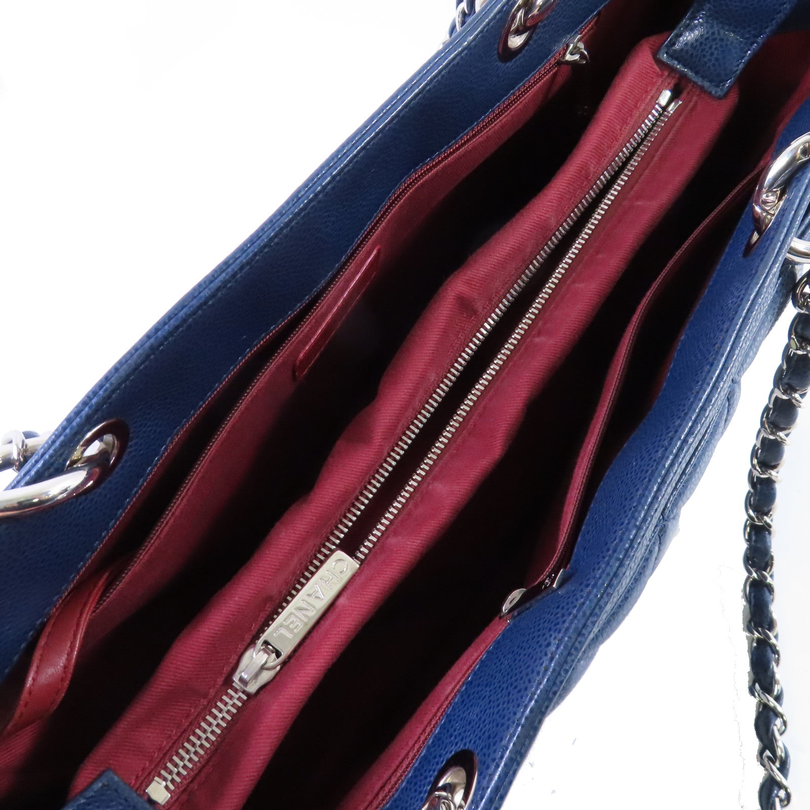 CHANEL 【激減優惠】菱格牛皮皮革Chain Shoulder Bag銀扣鏈帶肩背袋寶藍色