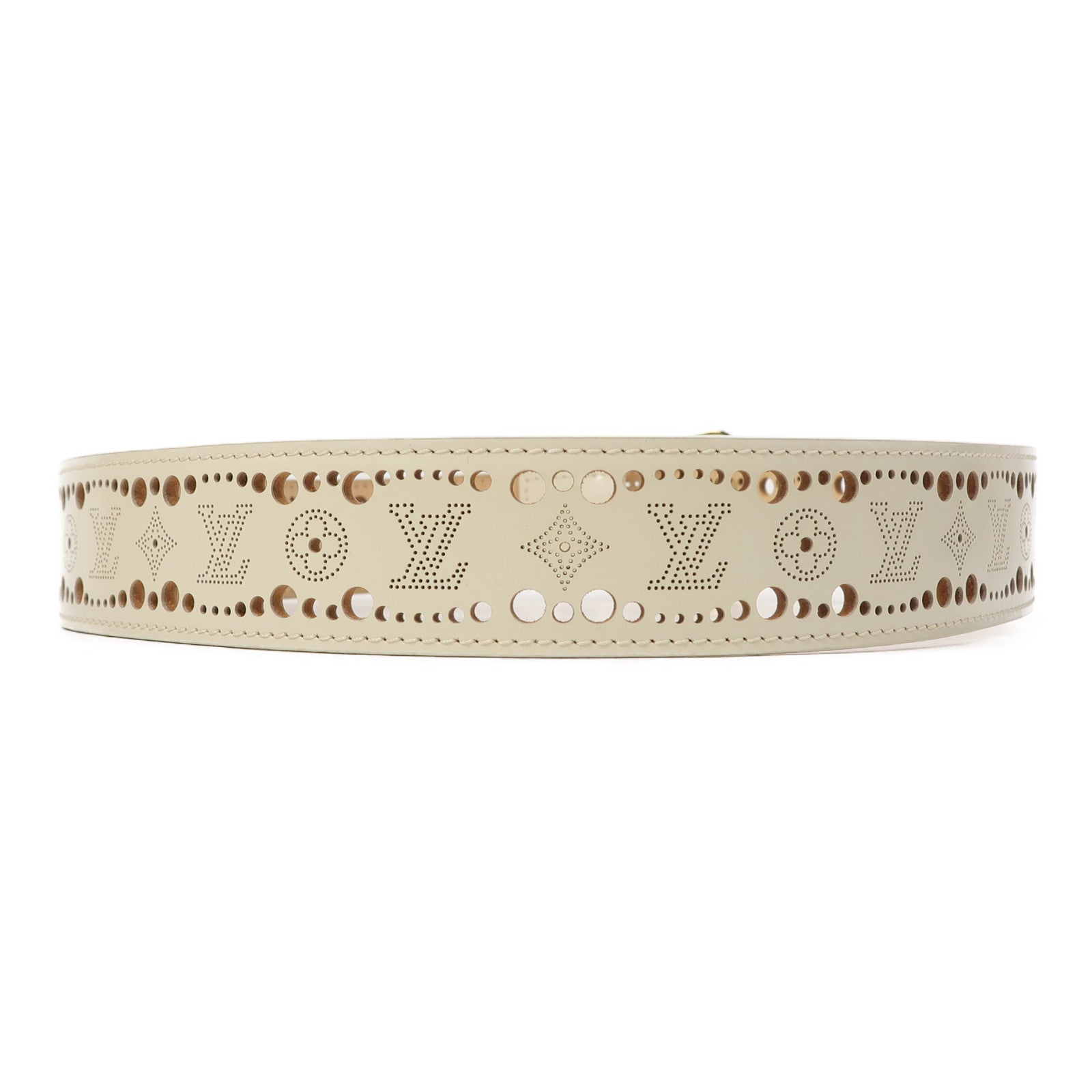 LOUIS VUITTON 皮革Suntur Phoenix Gold Buckle 85cm皮帶米色