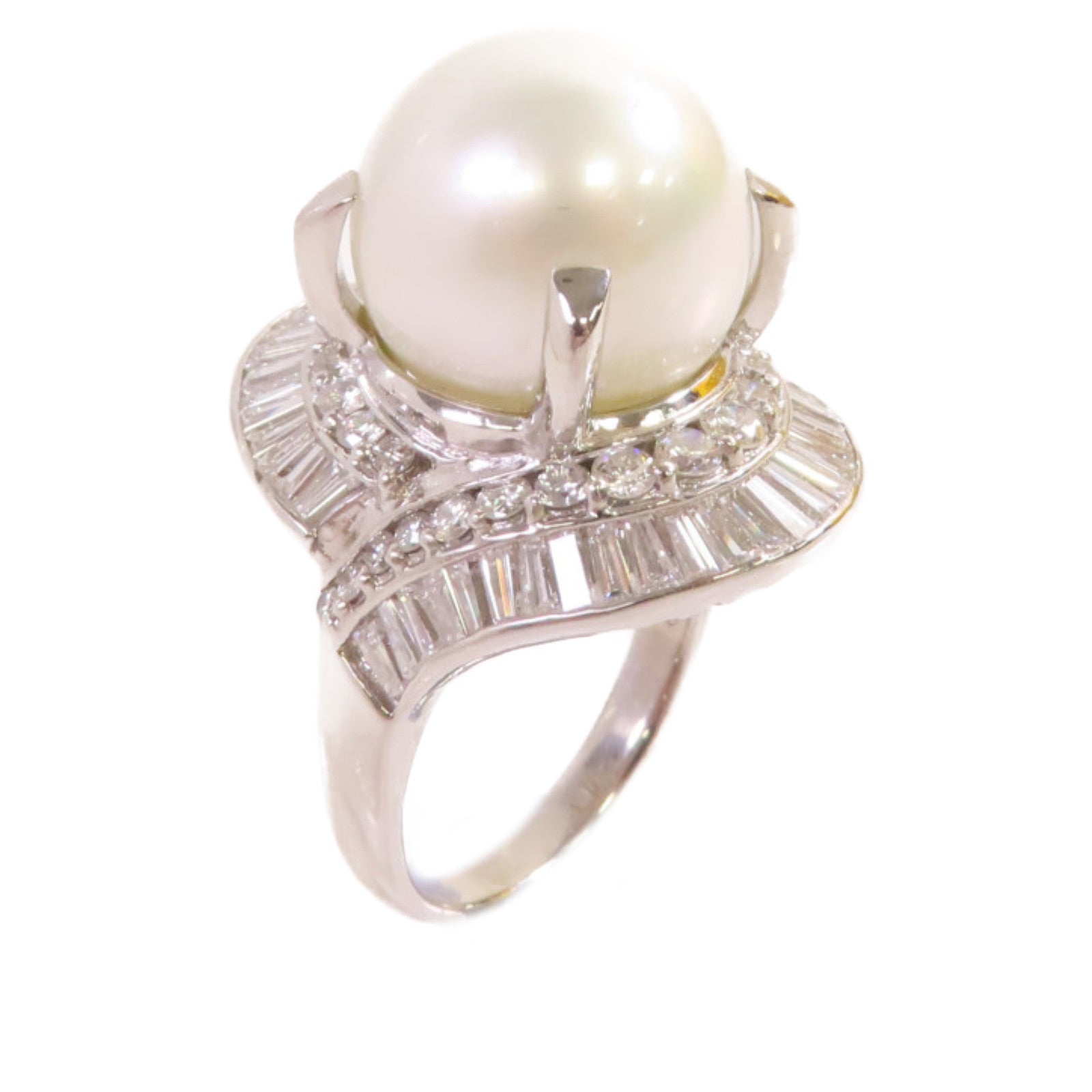JEWELRY PT900鉑金/14.5mm珍珠/2.92ct鑽石Pearl Ring戒指US#7.5