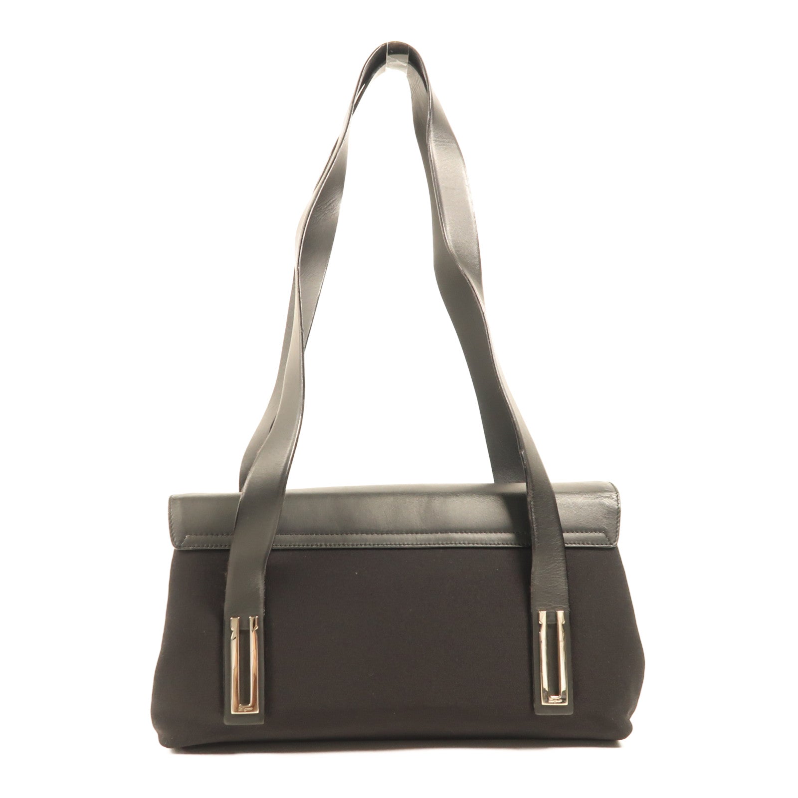 Salvatore Ferragamo 帆布/皮革Shoulder Bag銀扣肩背袋