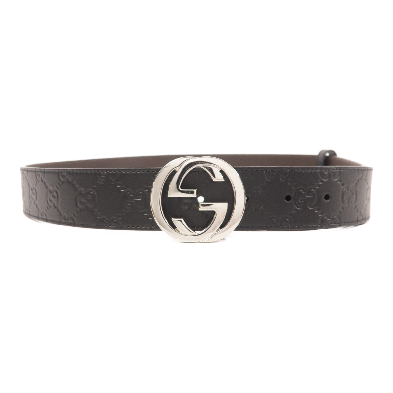GUCCI 牛皮皮革Signature銀扣皮帶