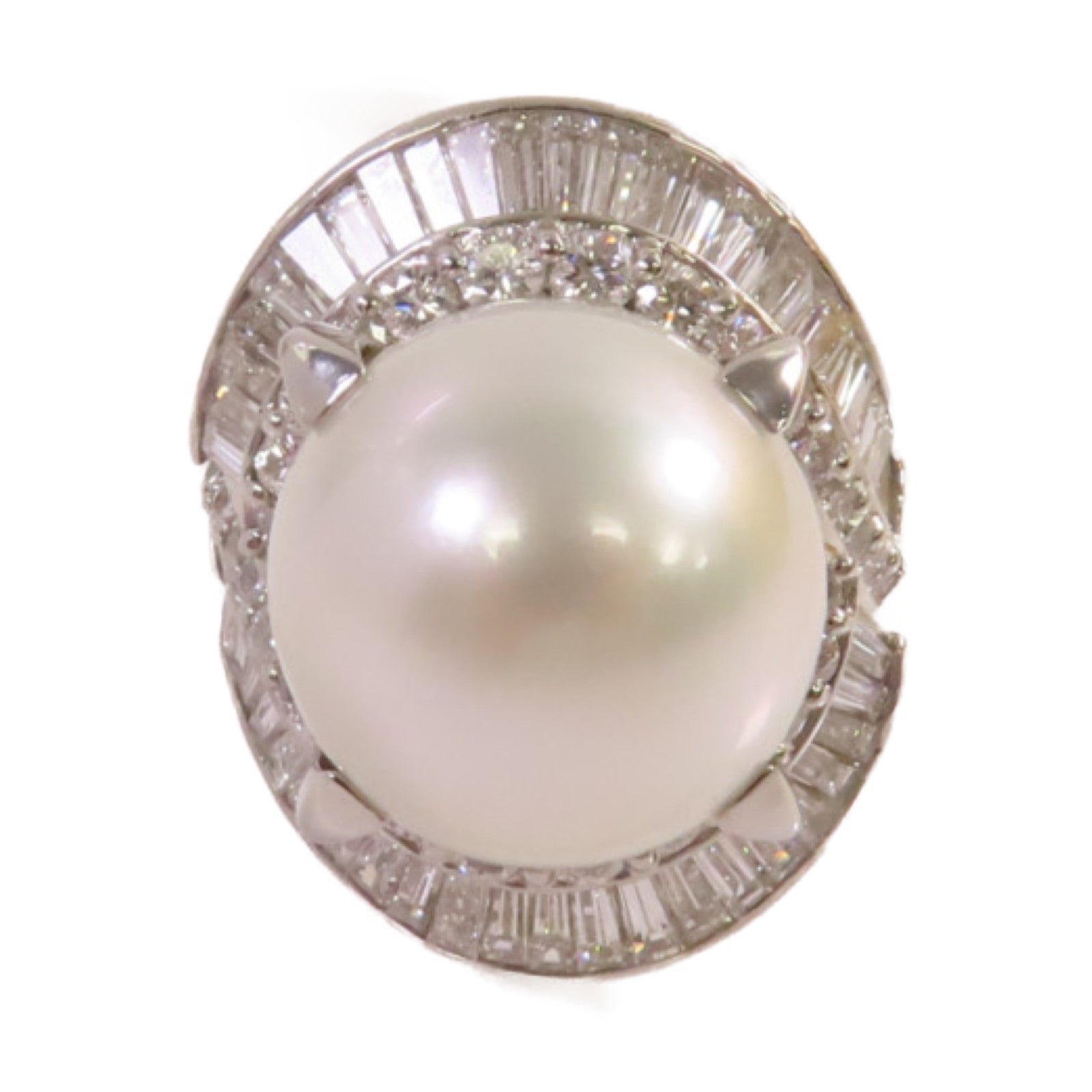 JEWELRY PT900鉑金/14.5mm珍珠/2.92ct鑽石Pearl Ring戒指US#7.5