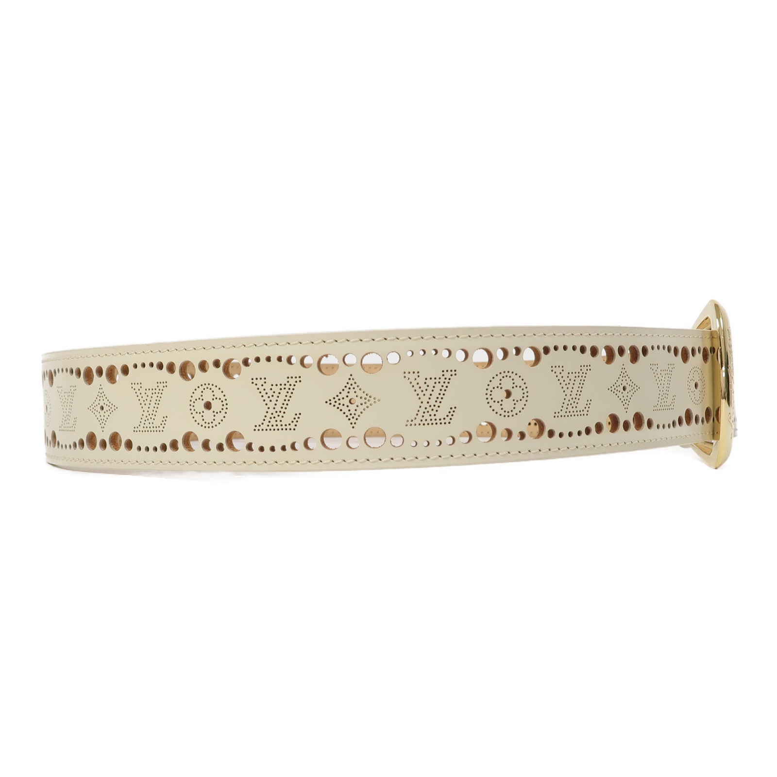 LOUIS VUITTON 皮革Suntur Phoenix Gold Buckle 85cm皮帶米色