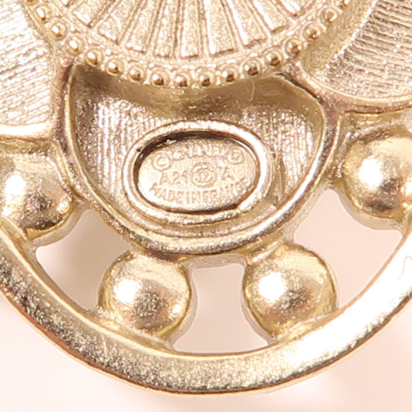 CHANEL CC Pierced Earring Metal Crystal PVC Gold White