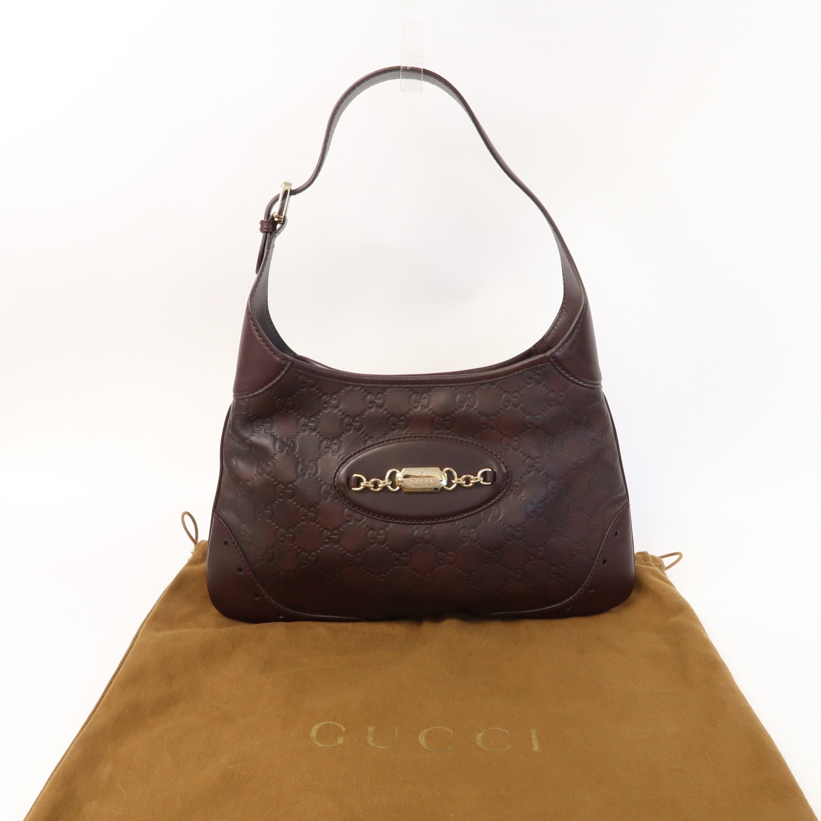 GUCCI 牛皮皮革Shoulder Bag金扣肩背袋啡色