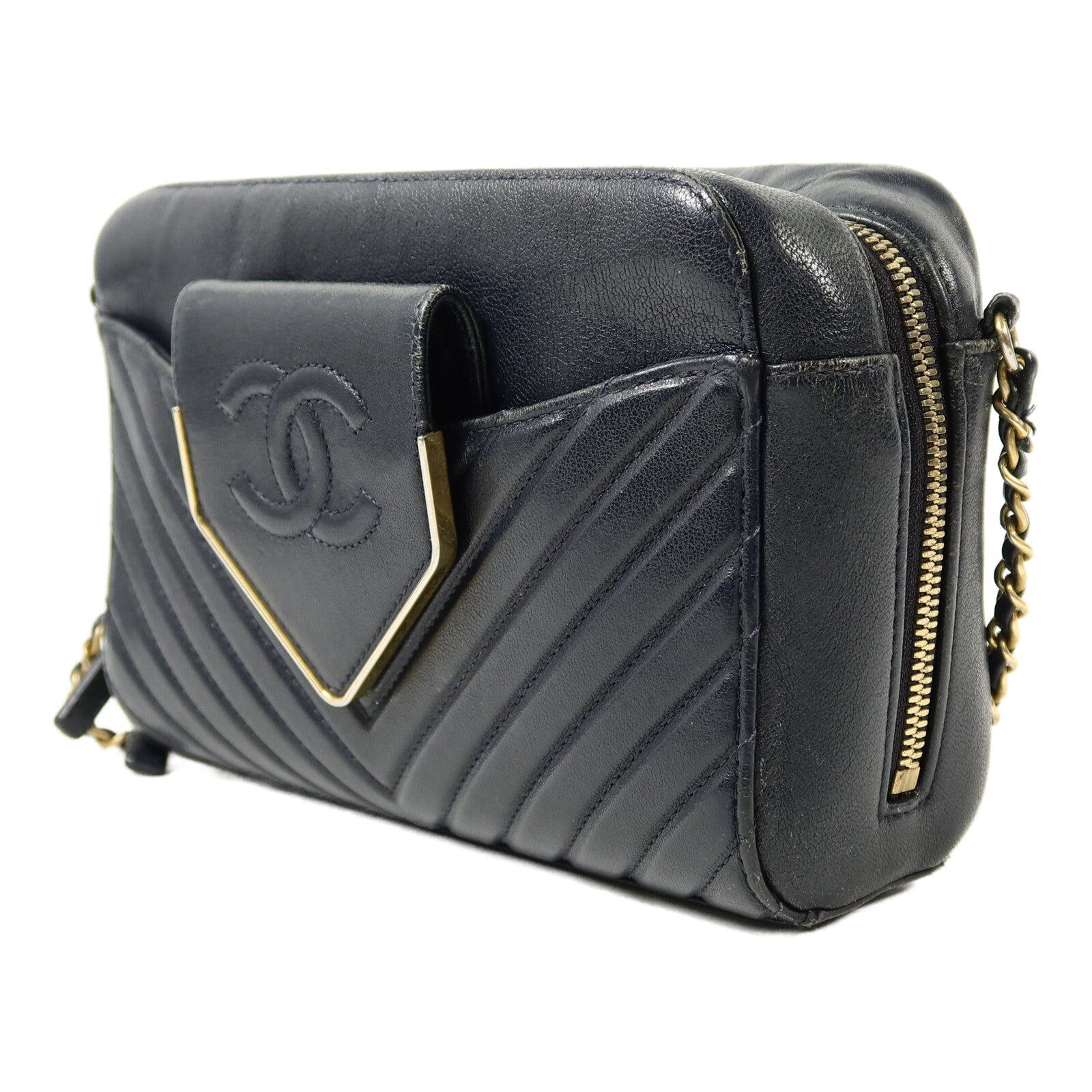 CHANEL 羊皮皮革Camera Bag鏈帶肩背袋