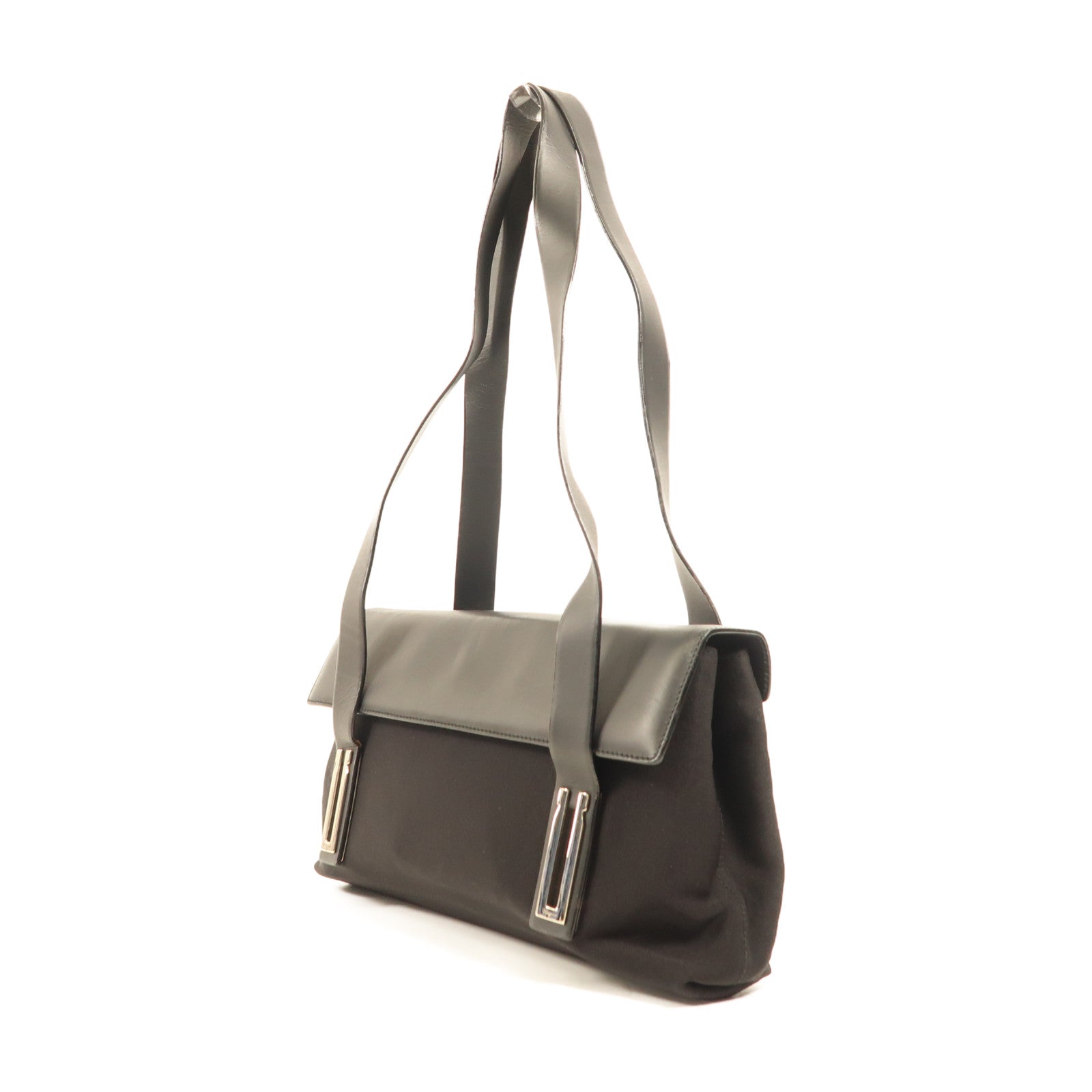 Salvatore Ferragamo 帆布/皮革Shoulder Bag銀扣肩背袋