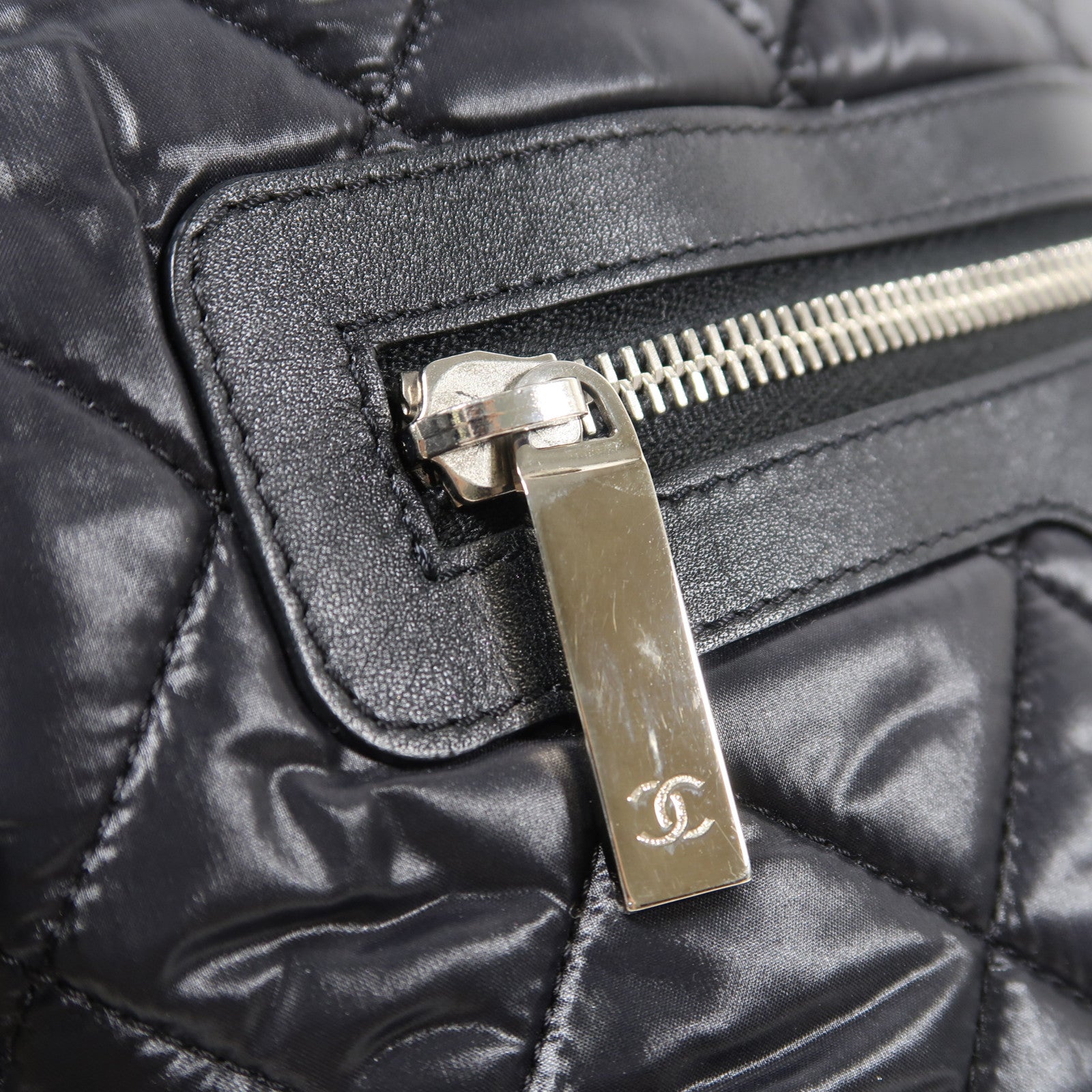 CHANEL 菱格尼龍Coco Cocoon Backpack銀扣背包黑色