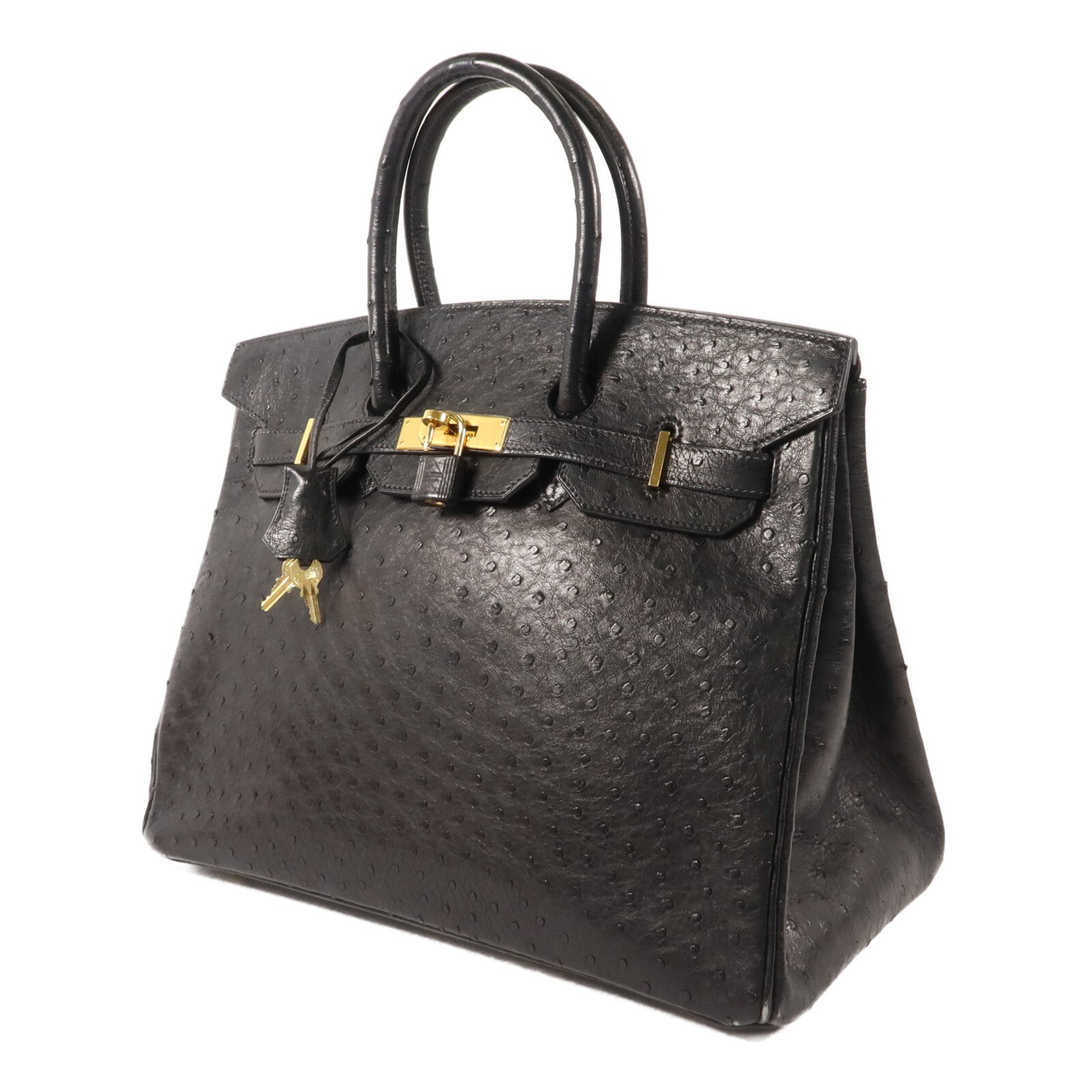 HERMES 鴕鳥皮革Birkin 35手挽袋Noir