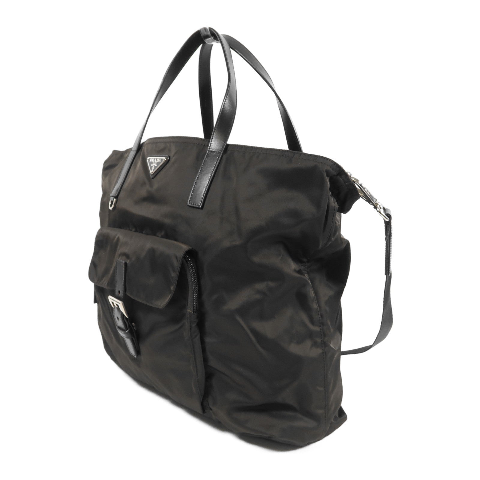 PRADA 尼龍2 way Shoulder Bag銀扣手挽肩背兩用袋黑色