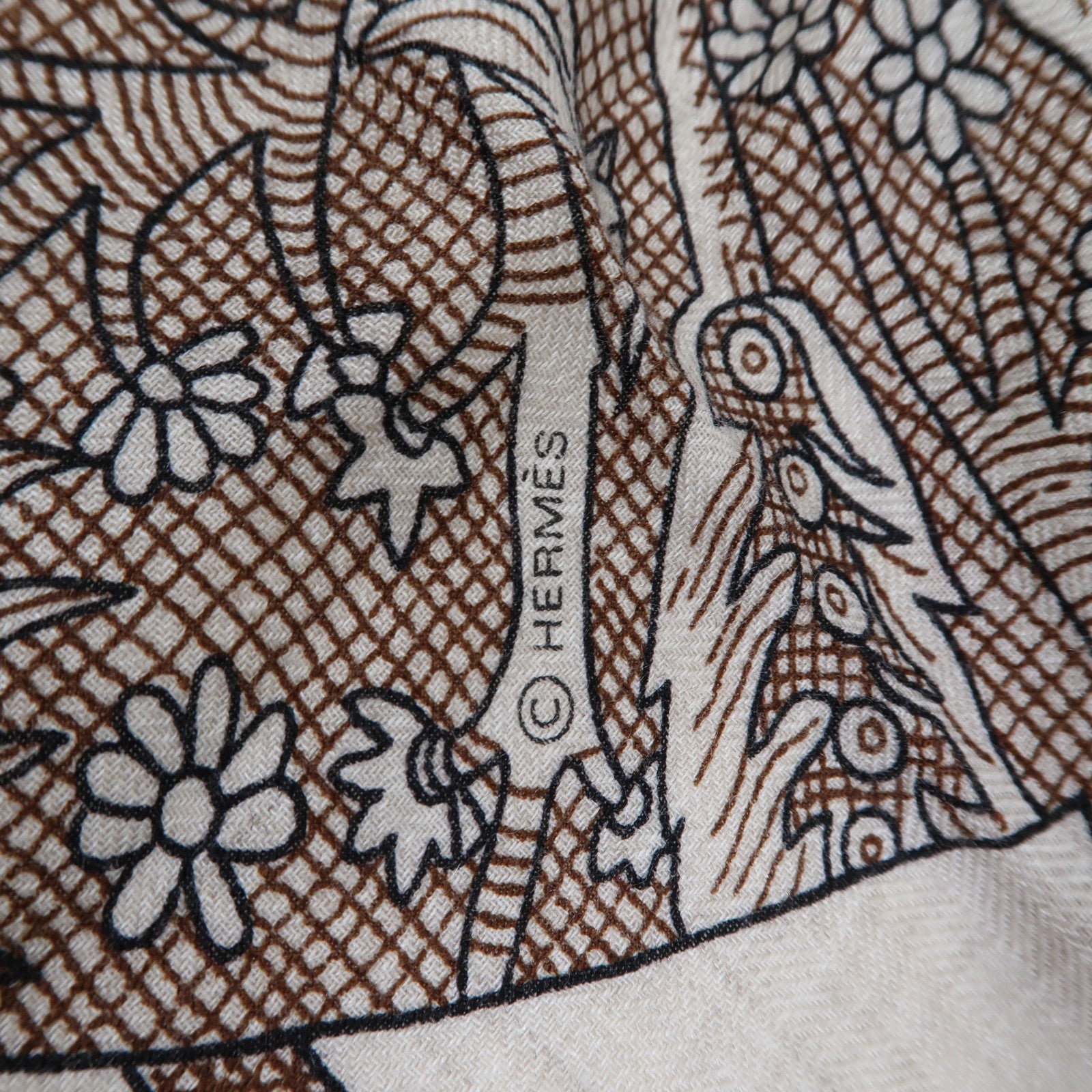 HERMES 羊絨/絲質Scarf圍巾啡色/米色