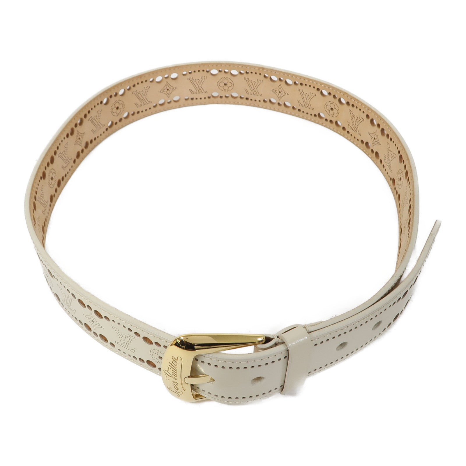 LOUIS VUITTON 皮革Suntur Phoenix Gold Buckle 85cm皮帶米色
