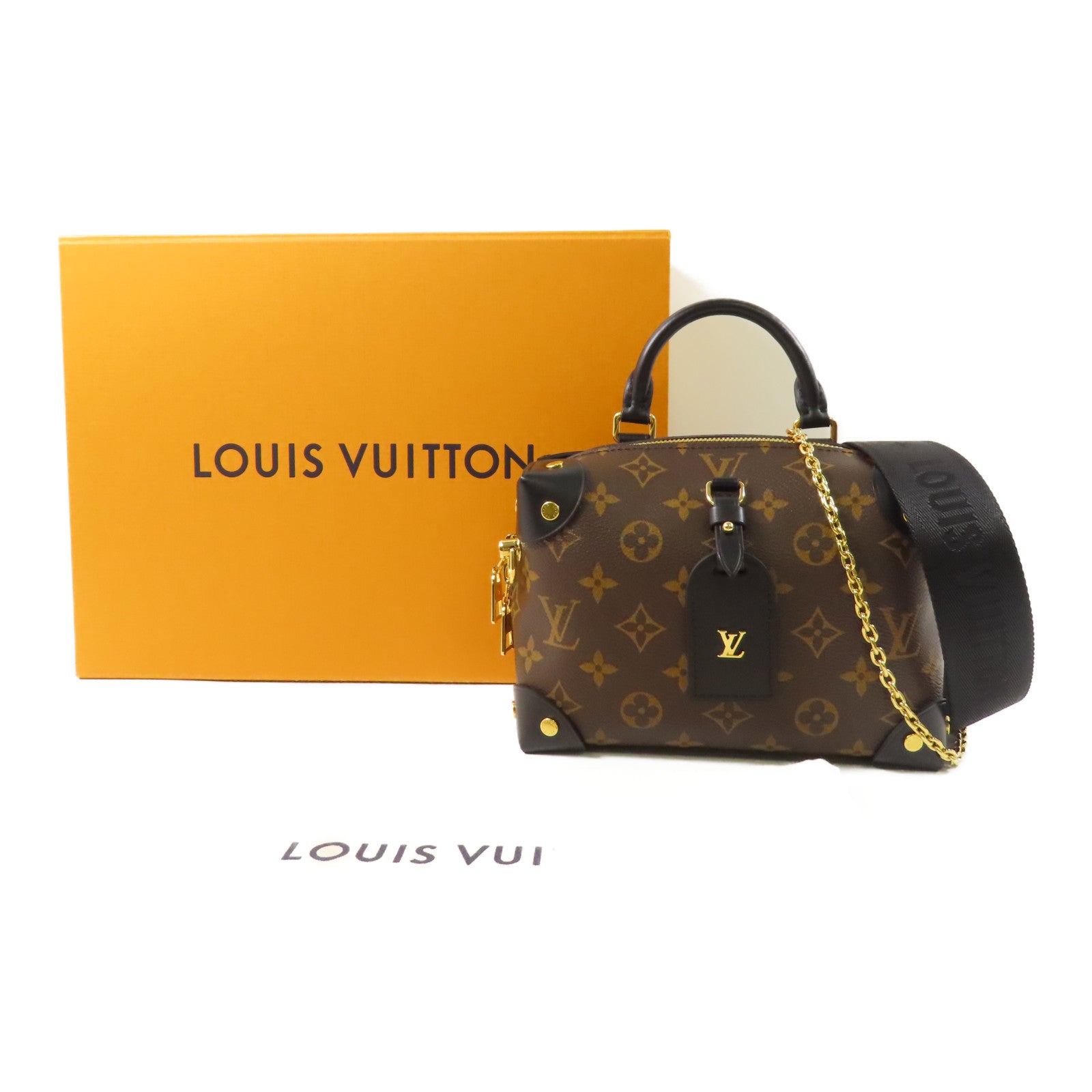 LOUIS VUITTON Monogram Petite Malle Souple金扣手挽肩背兩用袋棕色