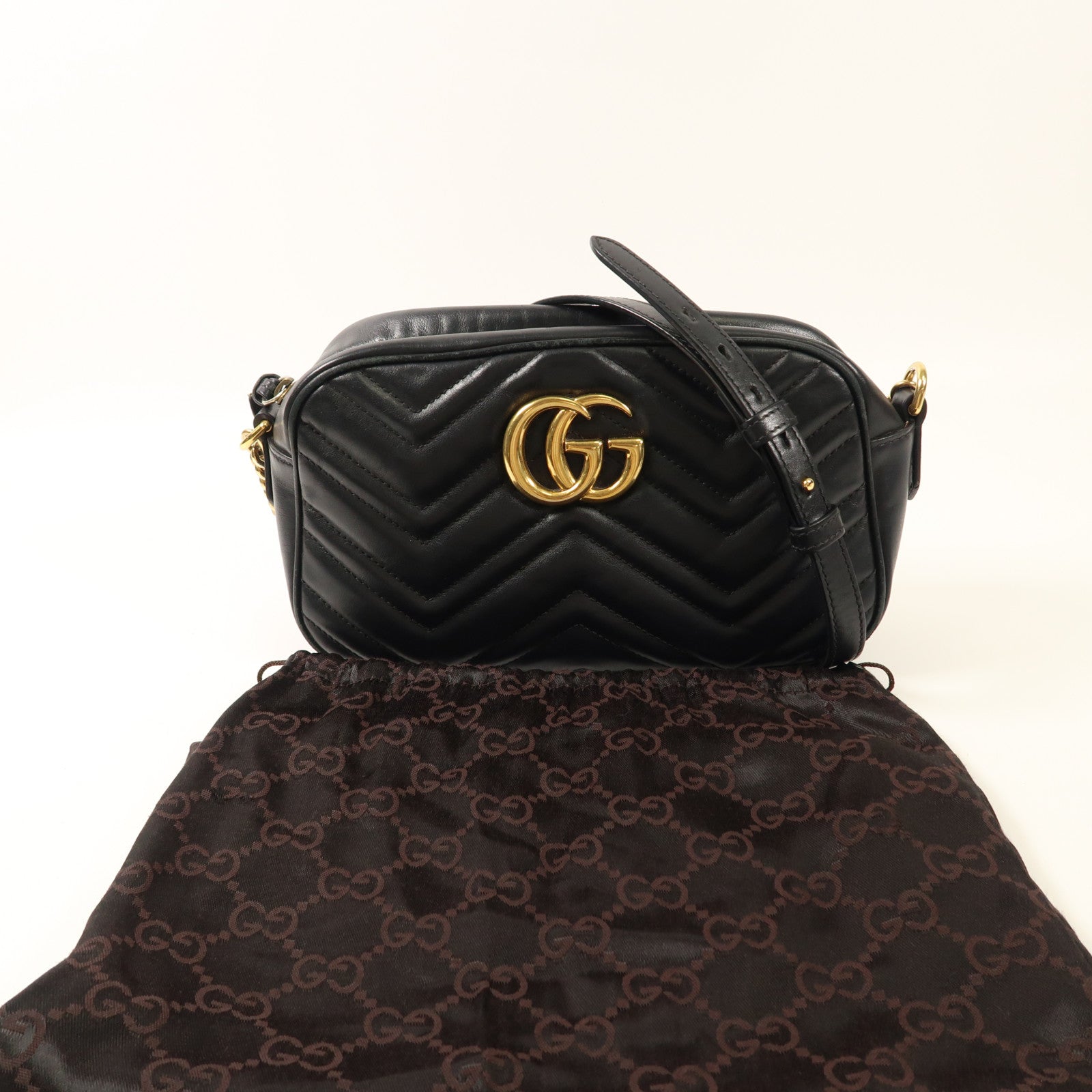 GUCCI 牛皮皮革GG Marmont金扣鏈帶肩背袋