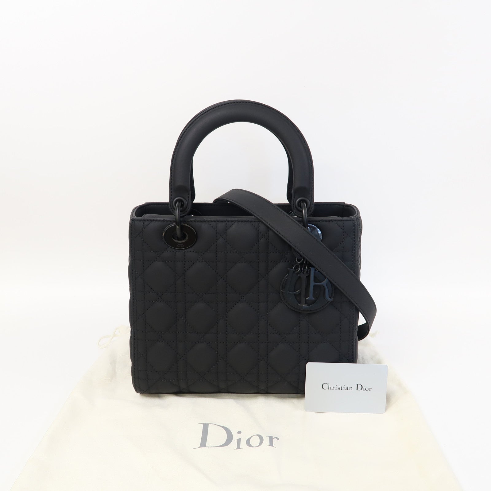 Dior 牛皮皮革Lady Dior手挽肩背兩用袋黑色