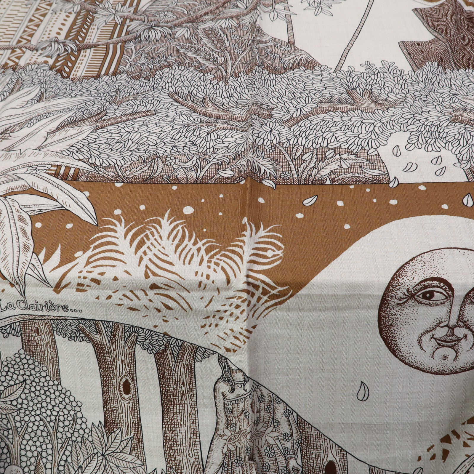 HERMES 羊絨/絲質Scarf圍巾啡色/米色