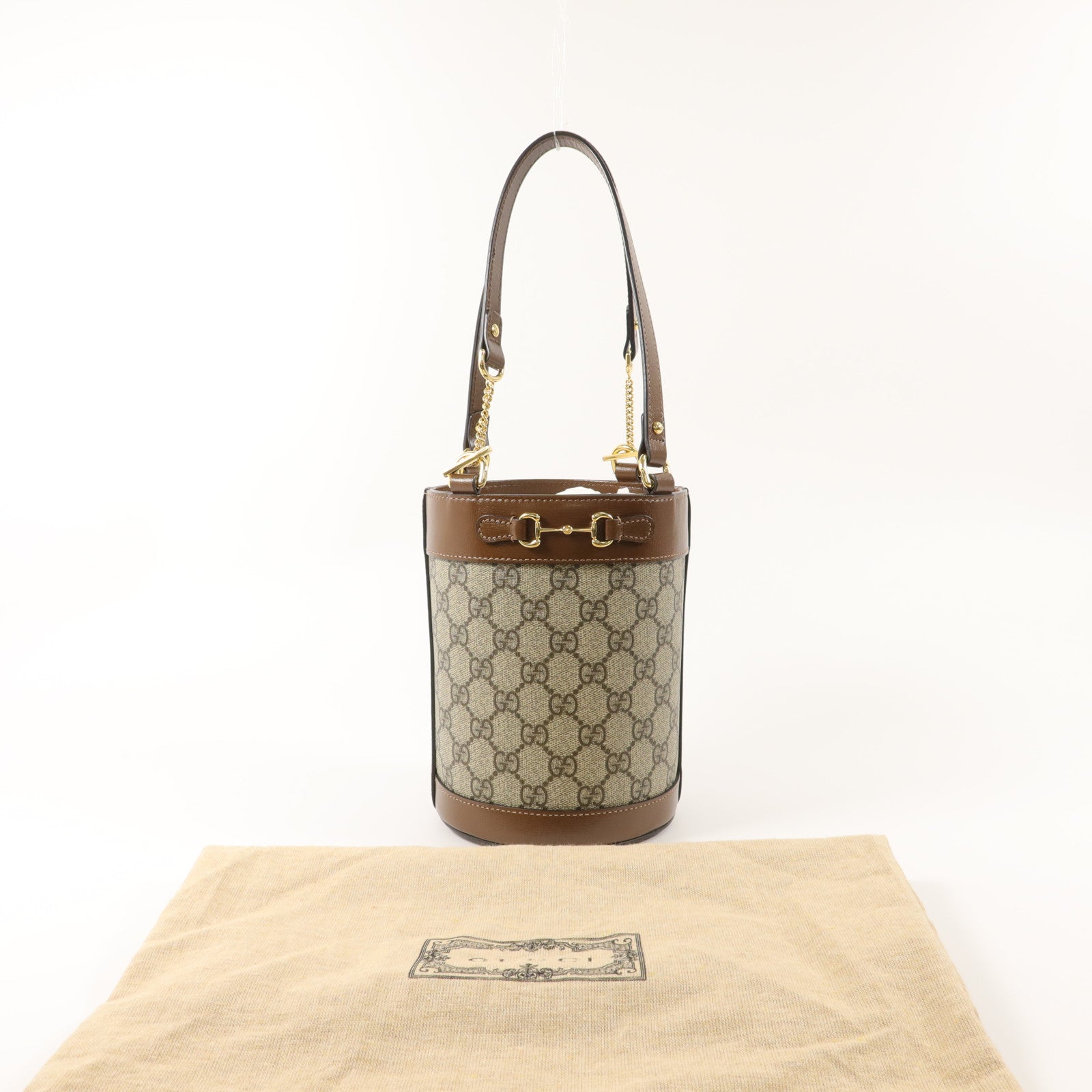 GUCCI 【激減優惠】塗層帆布Horsebit 1955 Bucket Bag手挽袋