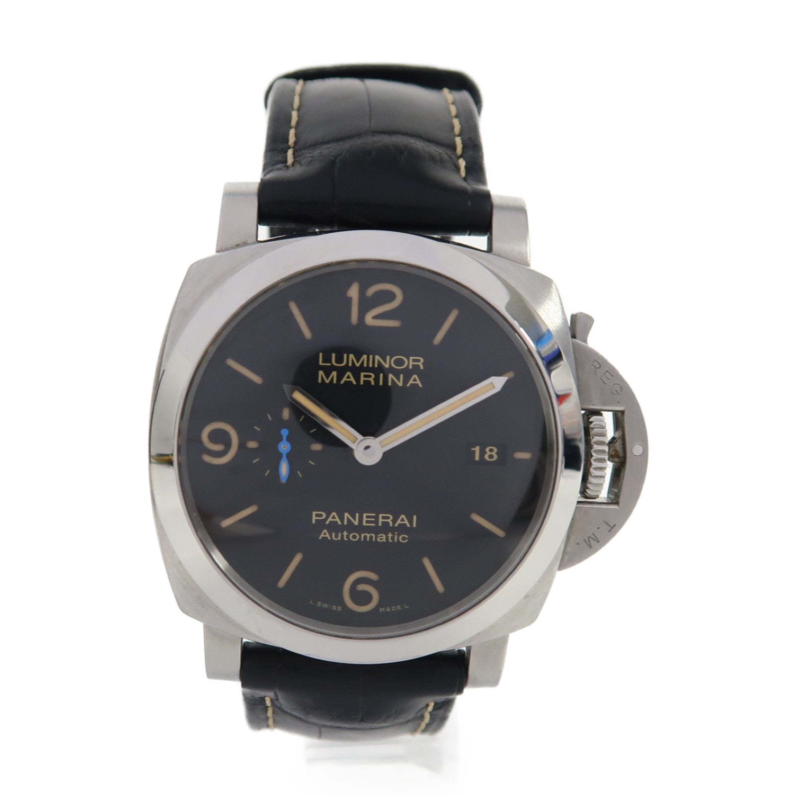 PANERAI Luminor Marina不鏽鋼/皮革帶手錶自動機芯黑色