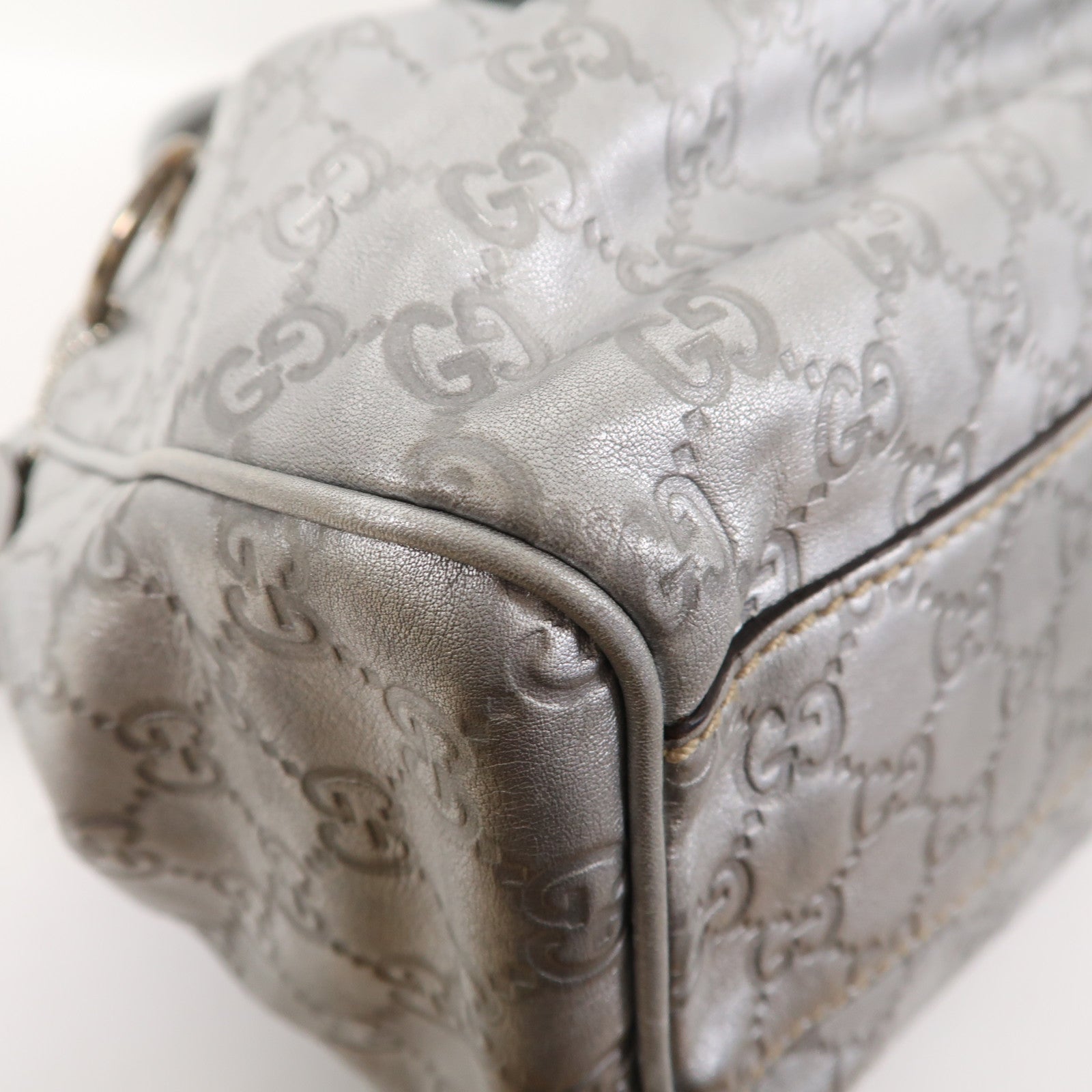 GUCCI 【激減優惠】皮革Tote Bag銀扣手挽袋銀色