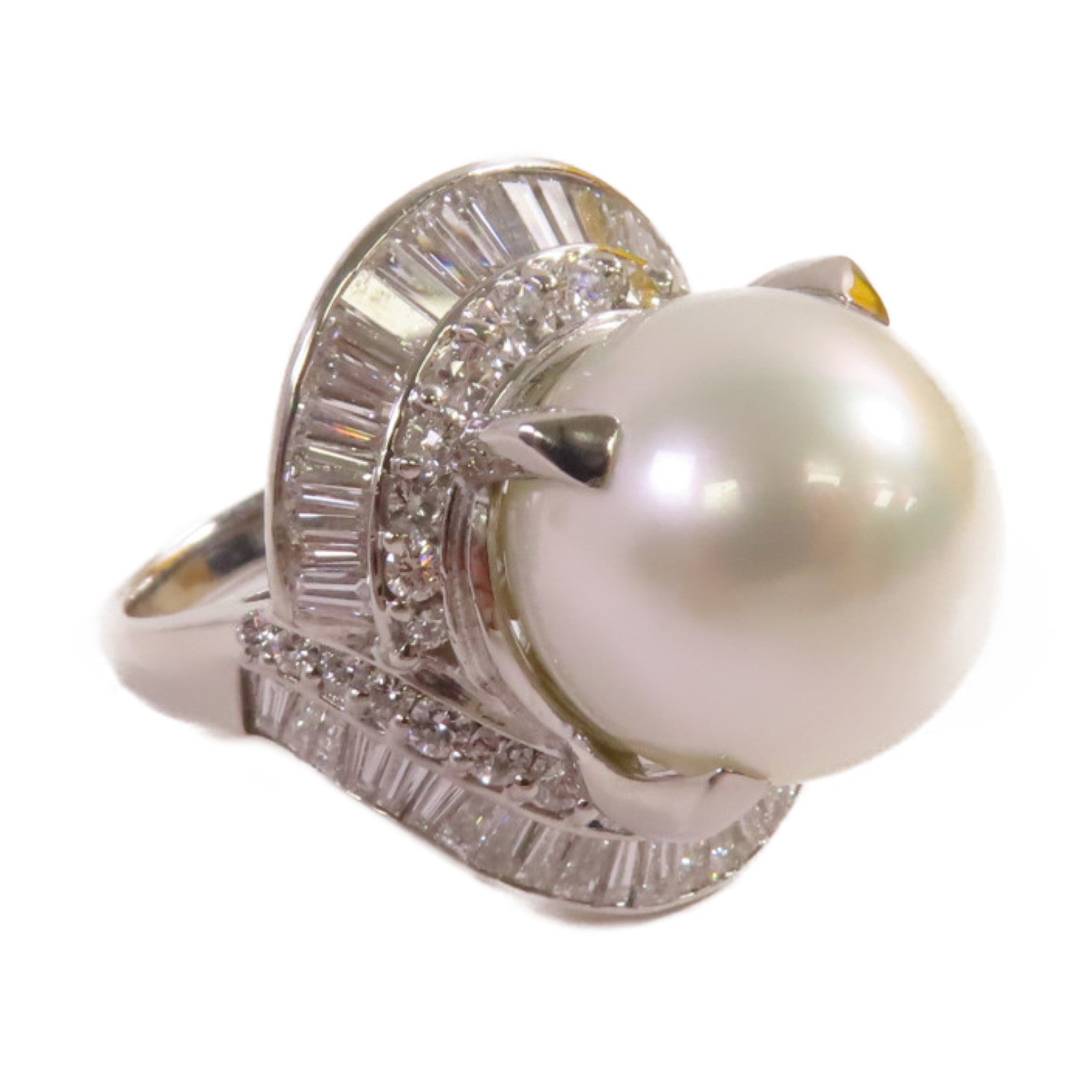 JEWELRY PT900鉑金/14.5mm珍珠/2.92ct鑽石Pearl Ring戒指US#7.5