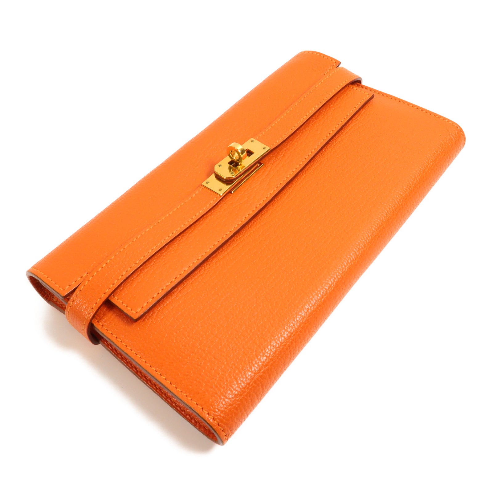 HERMES Chevre皮革Kelly Long Wallet金扣長錢包Feu