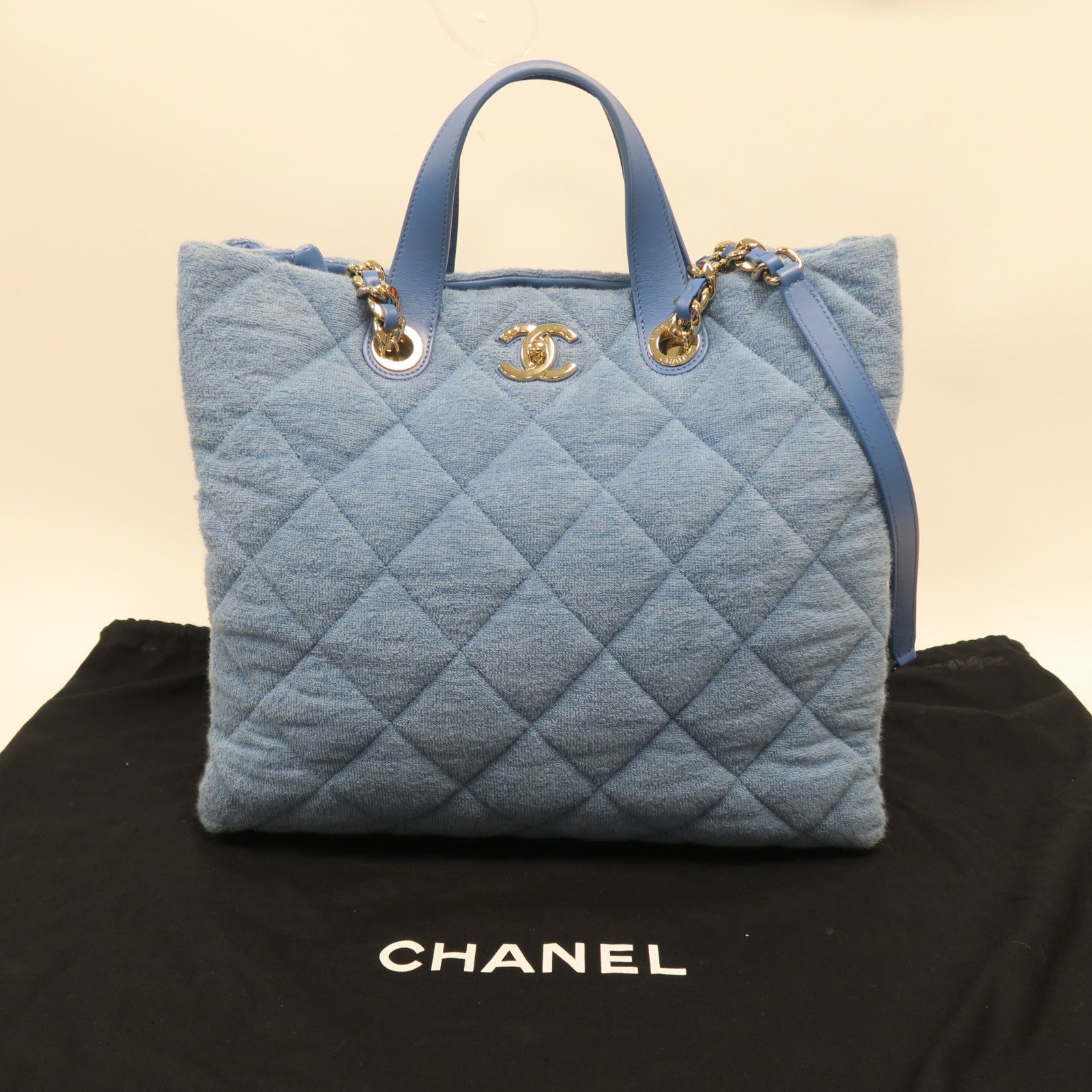CHANEL **【激減優惠】菱格帆布Chain Shoulder Bag金扣手挽肩背兩用袋藍色