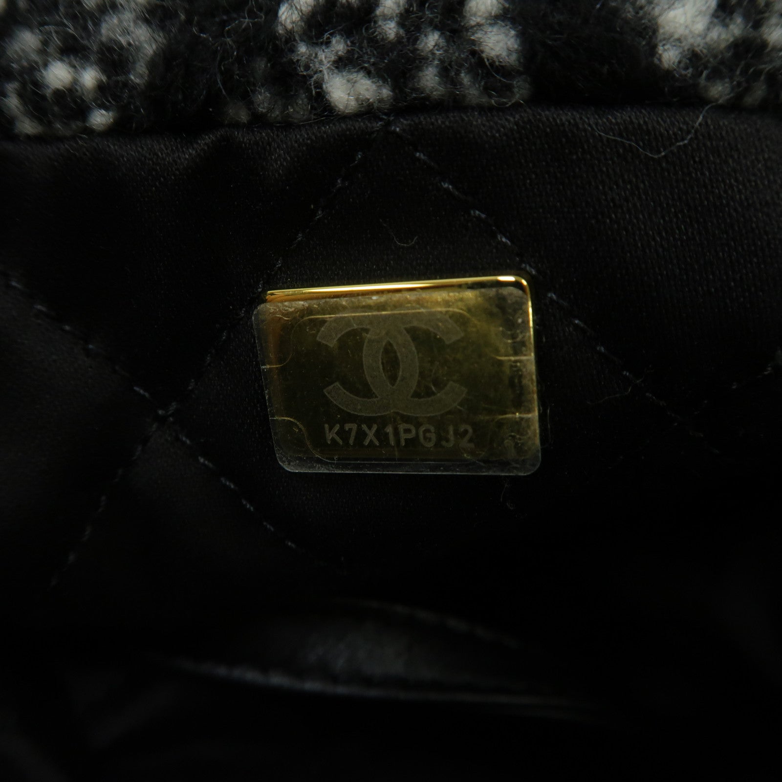 CHANEL 粗花呢Chanel 22金扣手挽袋黑色/白色