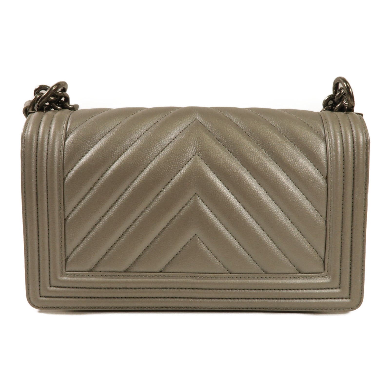 CHANEL CC Boy 25 Chain Shoulder Handbag A67086 Calfskin Leather Gray