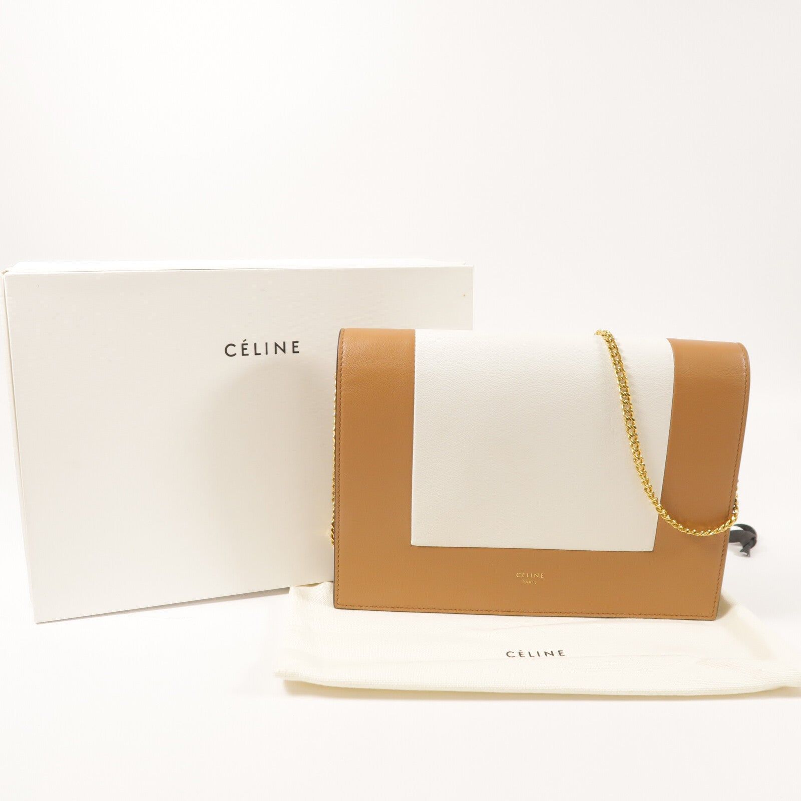 CELINE 牛皮皮革Frame Wallet On Chain金扣鏈帶肩背袋