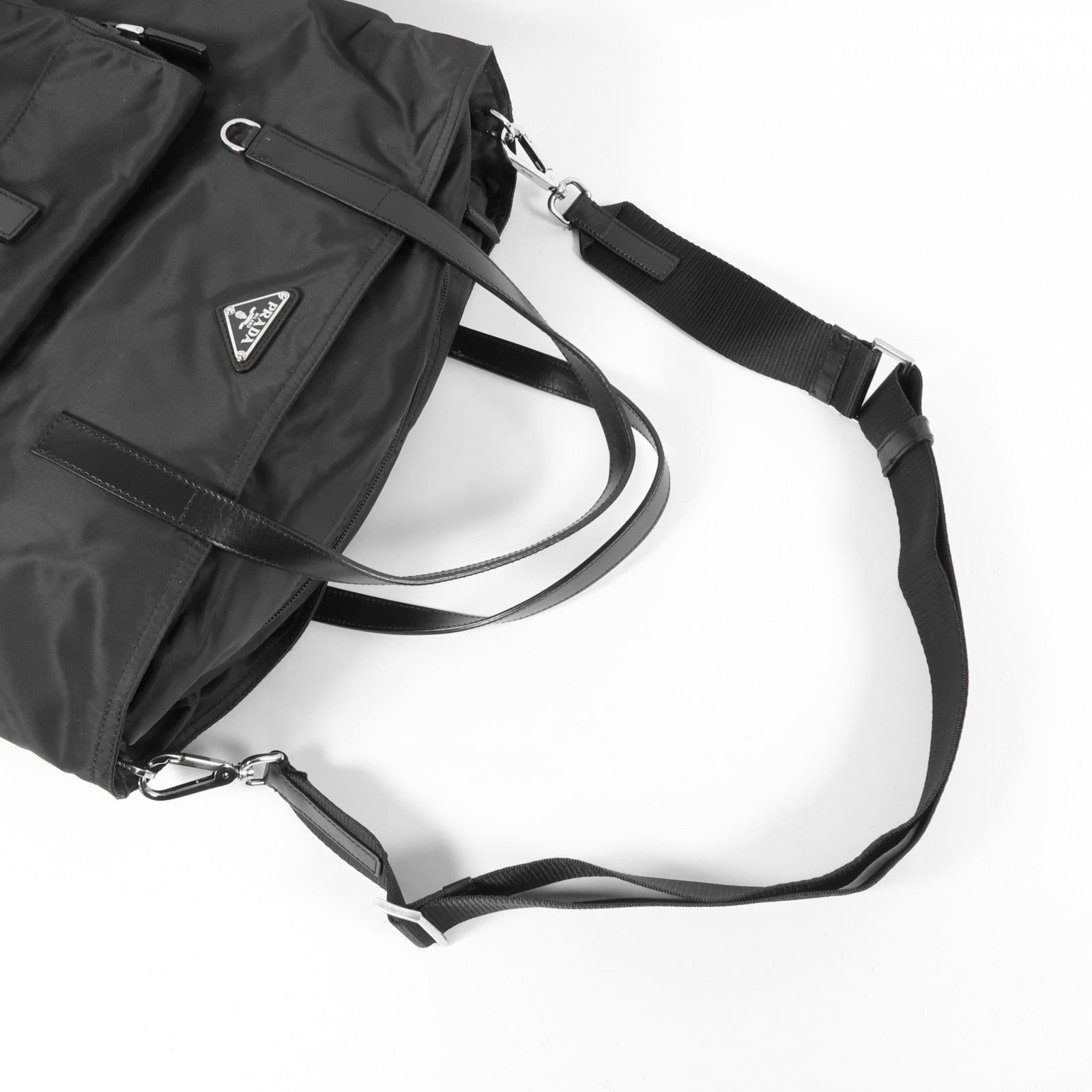 PRADA 尼龍2 way Shoulder Bag銀扣手挽肩背兩用袋黑色