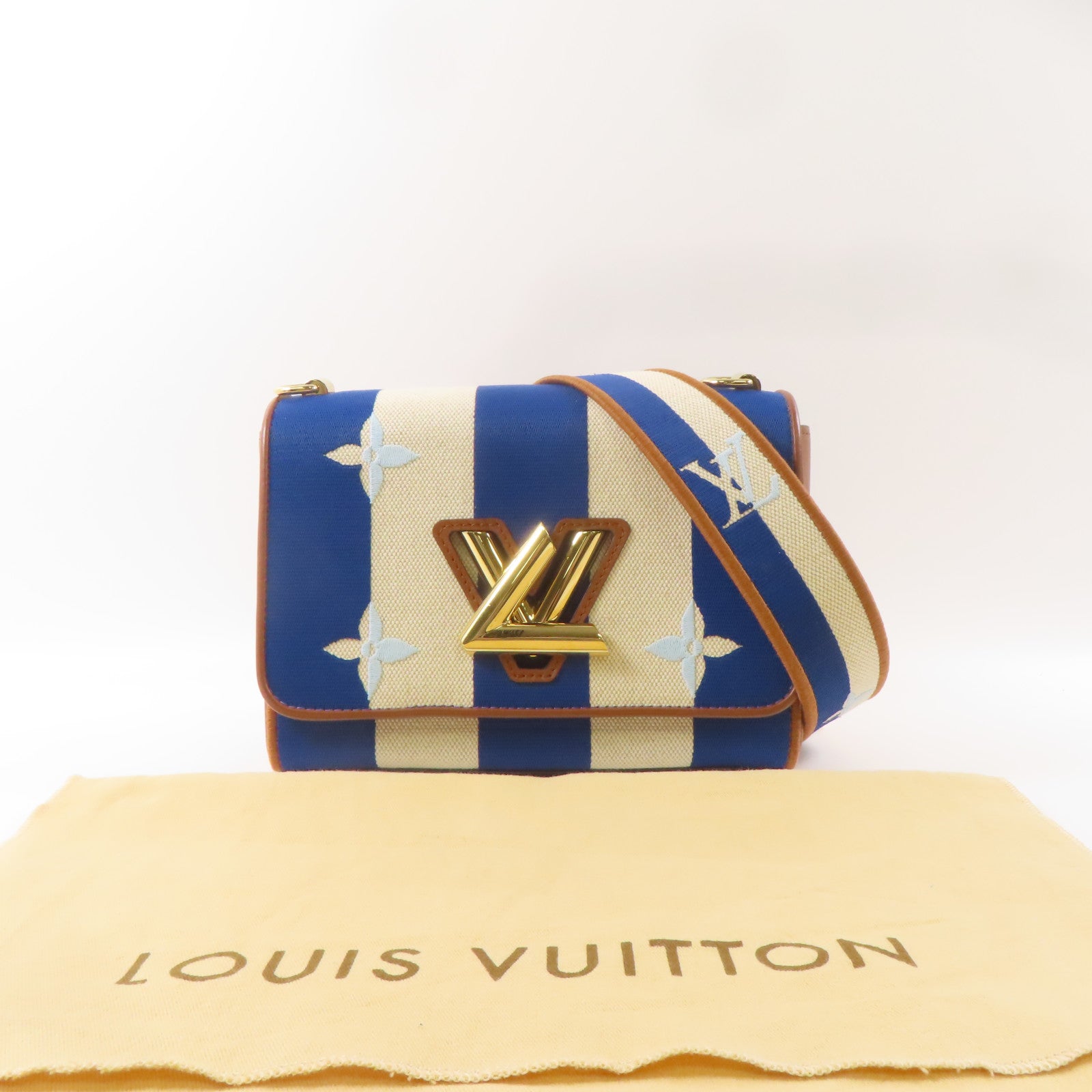 LOUIS VUITTON 帆布/皮革Twist金扣肩背袋藍色/白色/啡色