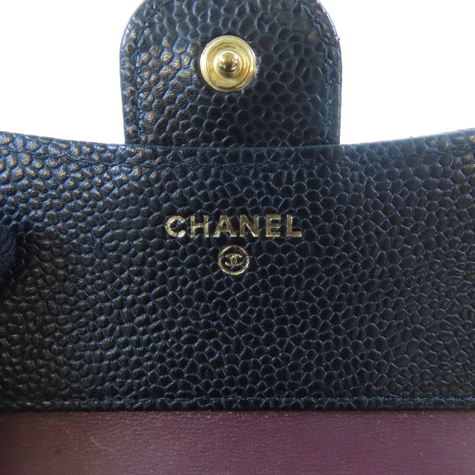 CHANEL 菱格Caviar皮革Trifold Wallet金扣錢包黑色