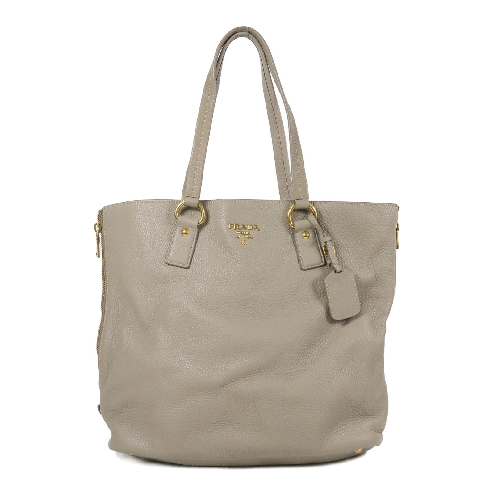 PRADA 牛皮皮革Shoulder Tote金扣肩背袋灰色